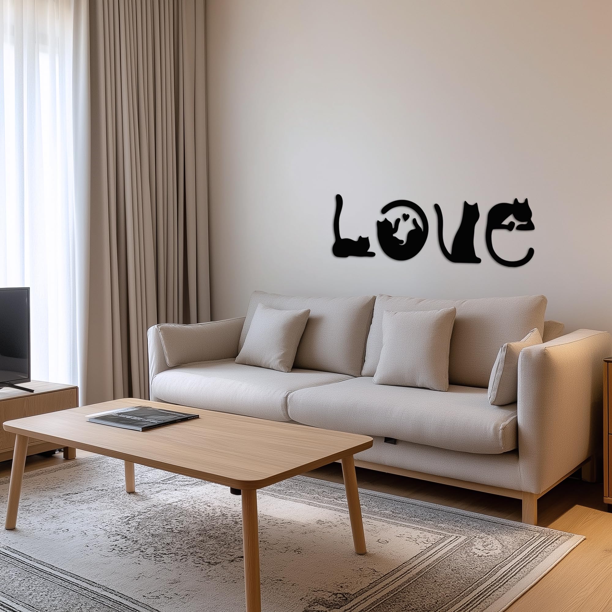 4pcs Black Cat Wall Decor - Love Themed Wooden Cat Art for Home, Perfect for Living Room, Bedroom & Kitchen - Ideal Gift for Cat Lovers - Enhance Your Home Decor with Charming Feline Accents