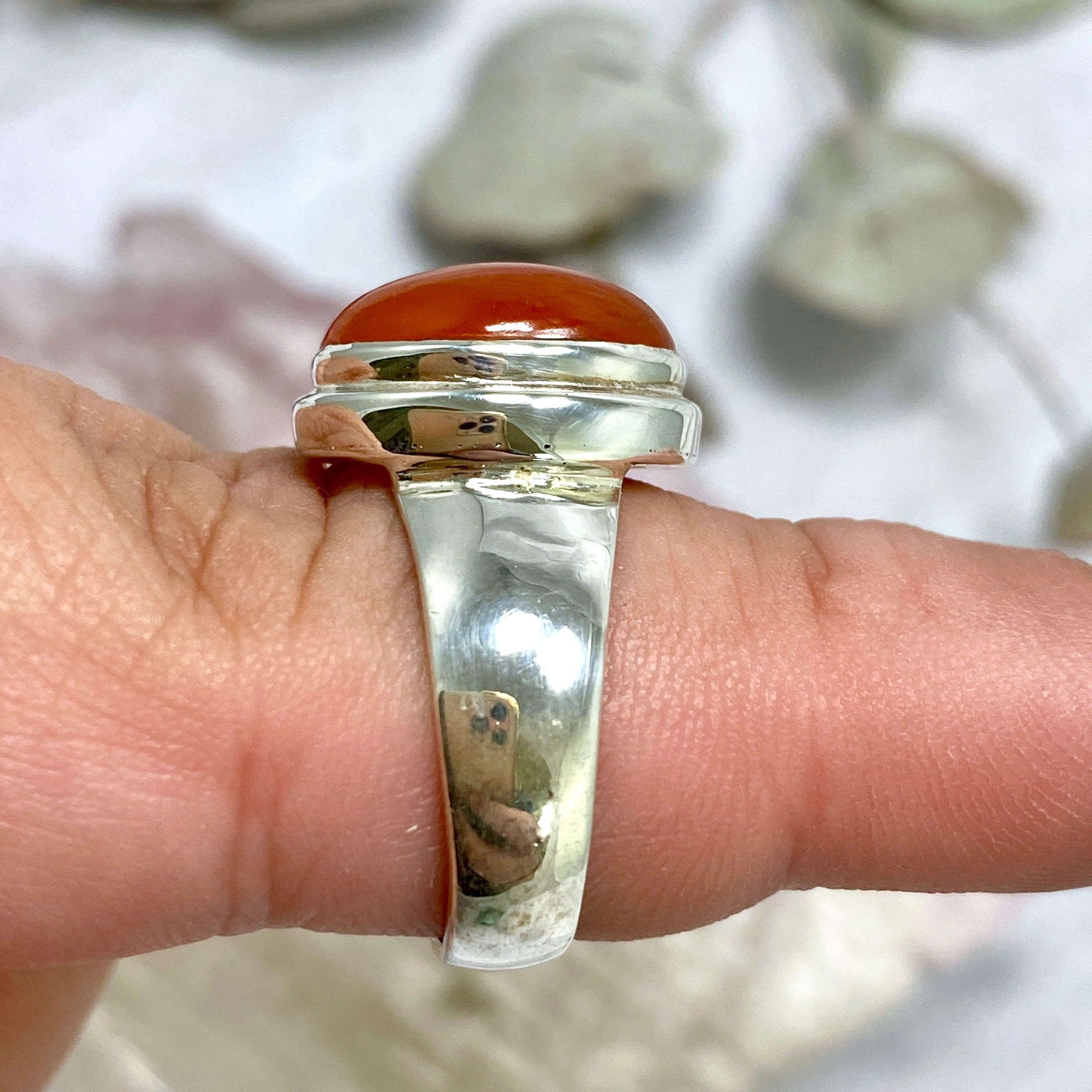 Natural Carnelian Oval Cabochon Ring - Size 8 - KRGJ2318 - Perfect for Boho Jewelry, Spiritual Healing & Everyday Fashion Accessories