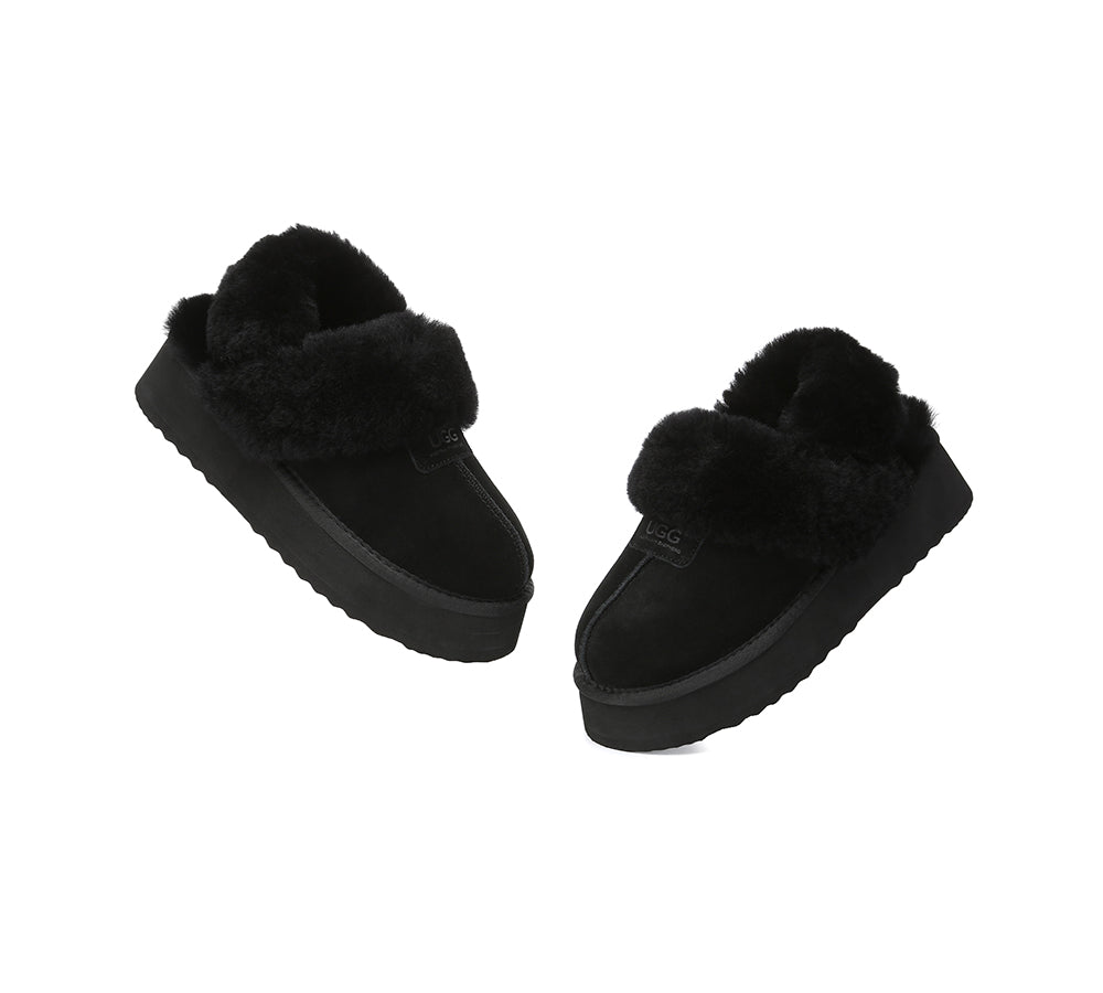 Australian Shepherd® Women's 3-Way Style UGG Slippers - Removable Wool Strap Slingback Platform Suzie - Cozy House Shoes for Indoor/Outdoor Wear