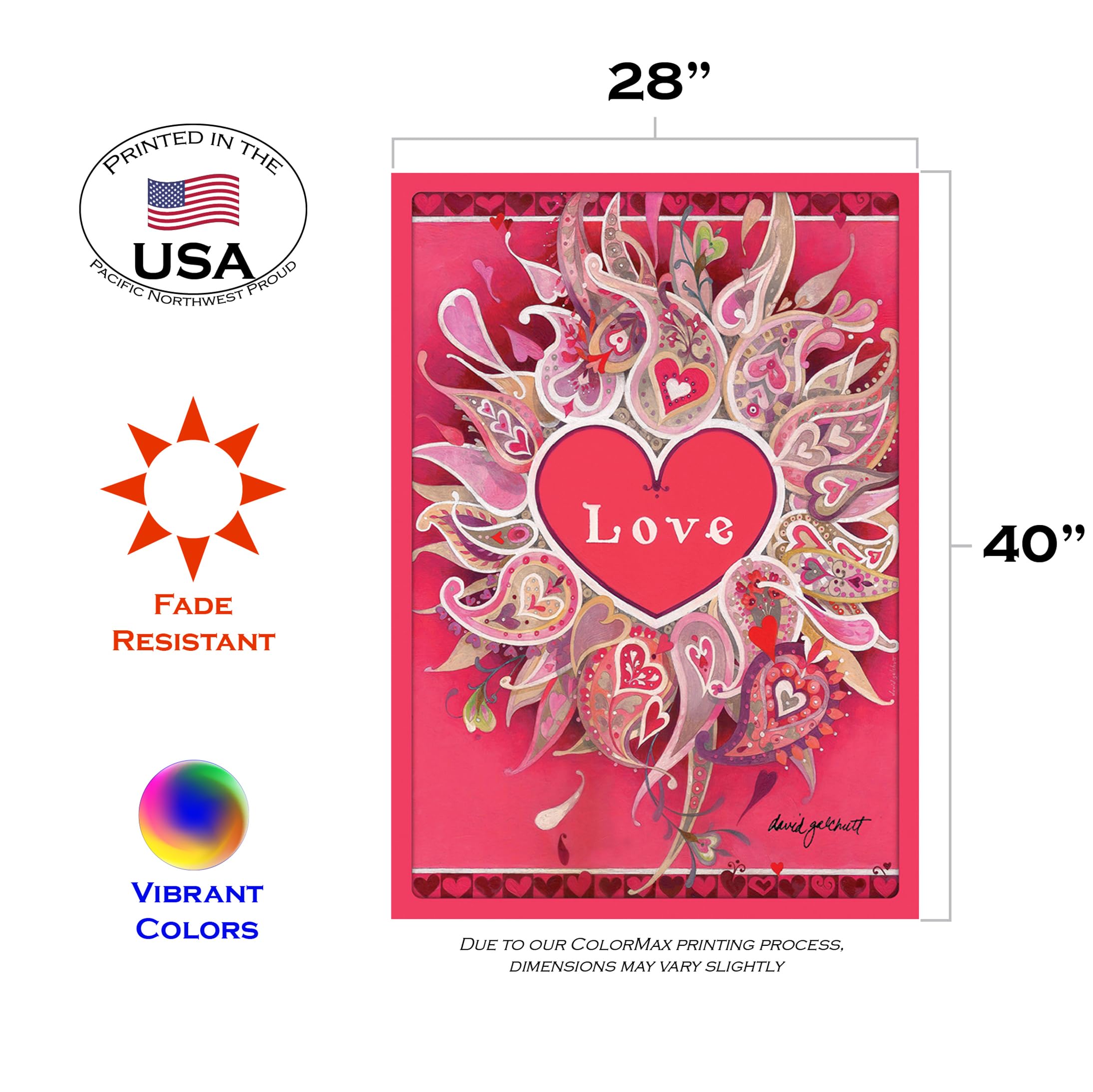 Toland Home Garden 109952 Love Petals Valentine Flag - 28x40 Inch Double Sided Outdoor Garden Flag for Valentine's Day Decorations | Perfect for Yard, Porch, and House Decor