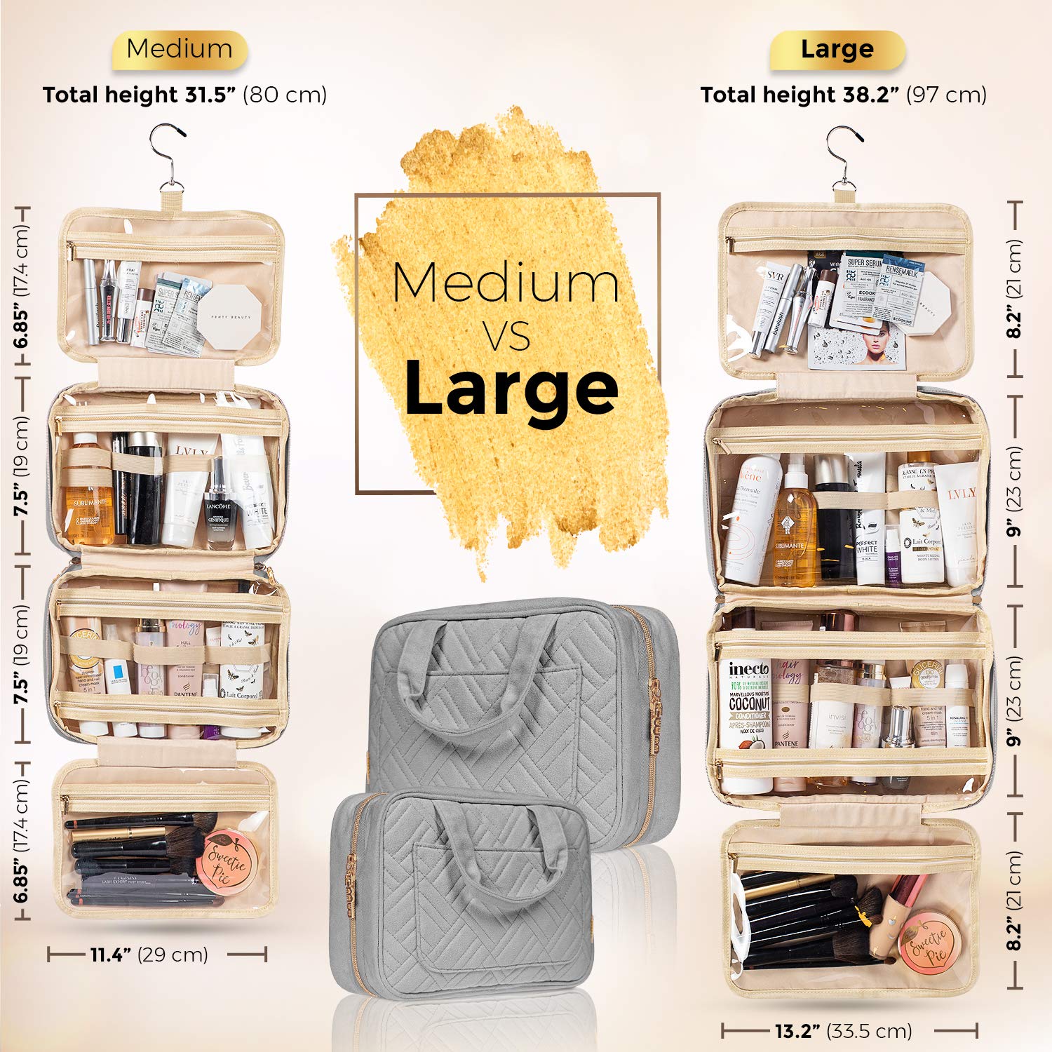 BOACAY Hanging Travel Toiletry Bag for Women - Waterproof Makeup Organizer with Multiple Pockets for Cosmetics, Toiletries & Travel Essentials - Perfect for Bathroom, Shower, Camping & Vacation Trips
