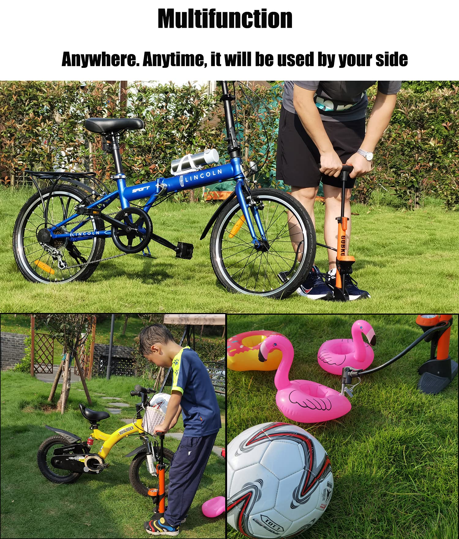 GOBKO High Pressure Bike Pump with Gauge - 160PSI/11BAR Portable Bicycle Floor Pump for Presta & Schrader Valves - Tire Inflator for Road Bikes, MTB, Cars & Sports Balls - Perfect for Cycling, Commuting & Outdoor Adventures