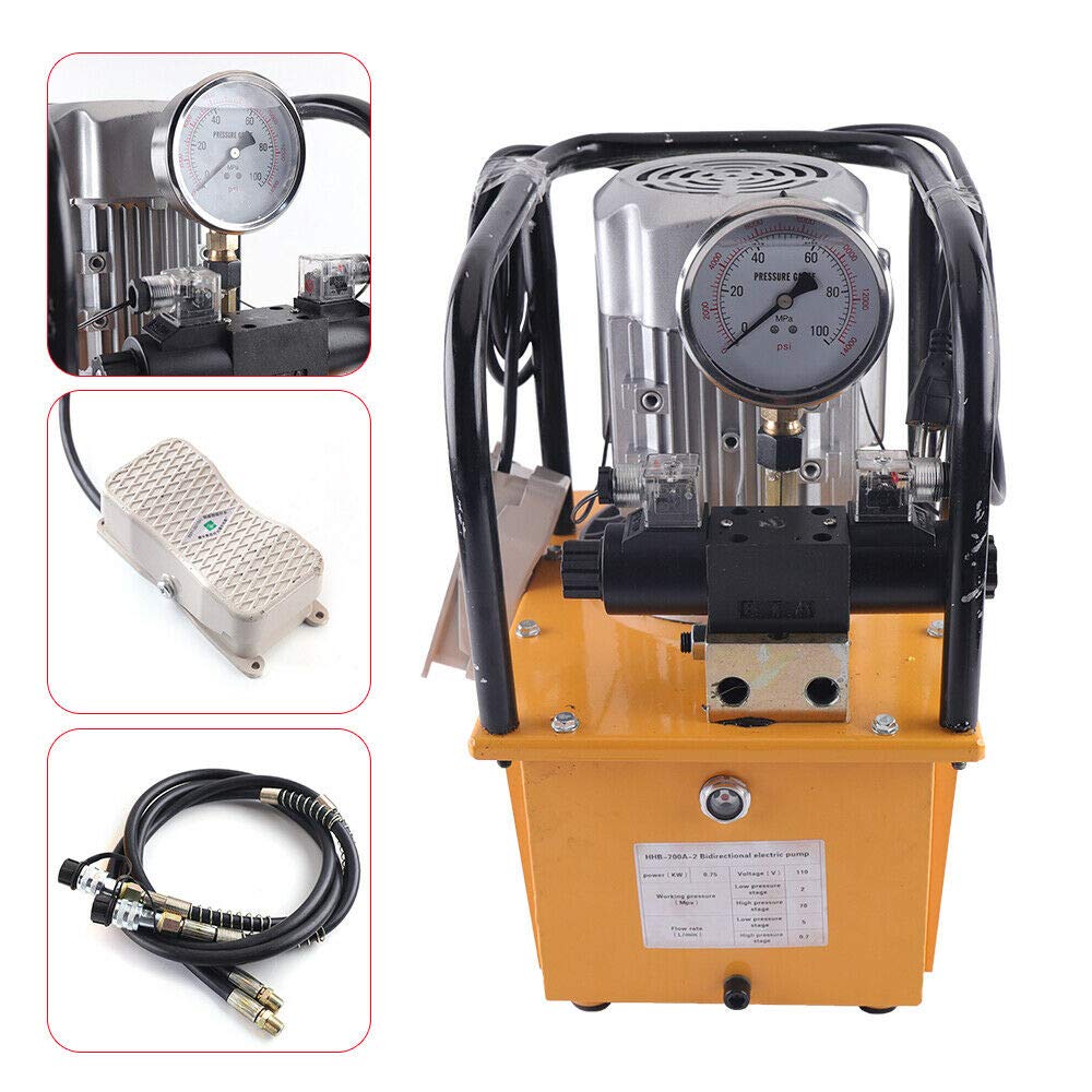 750W Double Acting Electric Hydraulic Pump with Solenoid Valve & Foot Pedal Switch - Includes 1.8M Oil Hose with Quick Connector for Automotive Repair, Industrial Machinery, and Heavy Equipment Maintenance