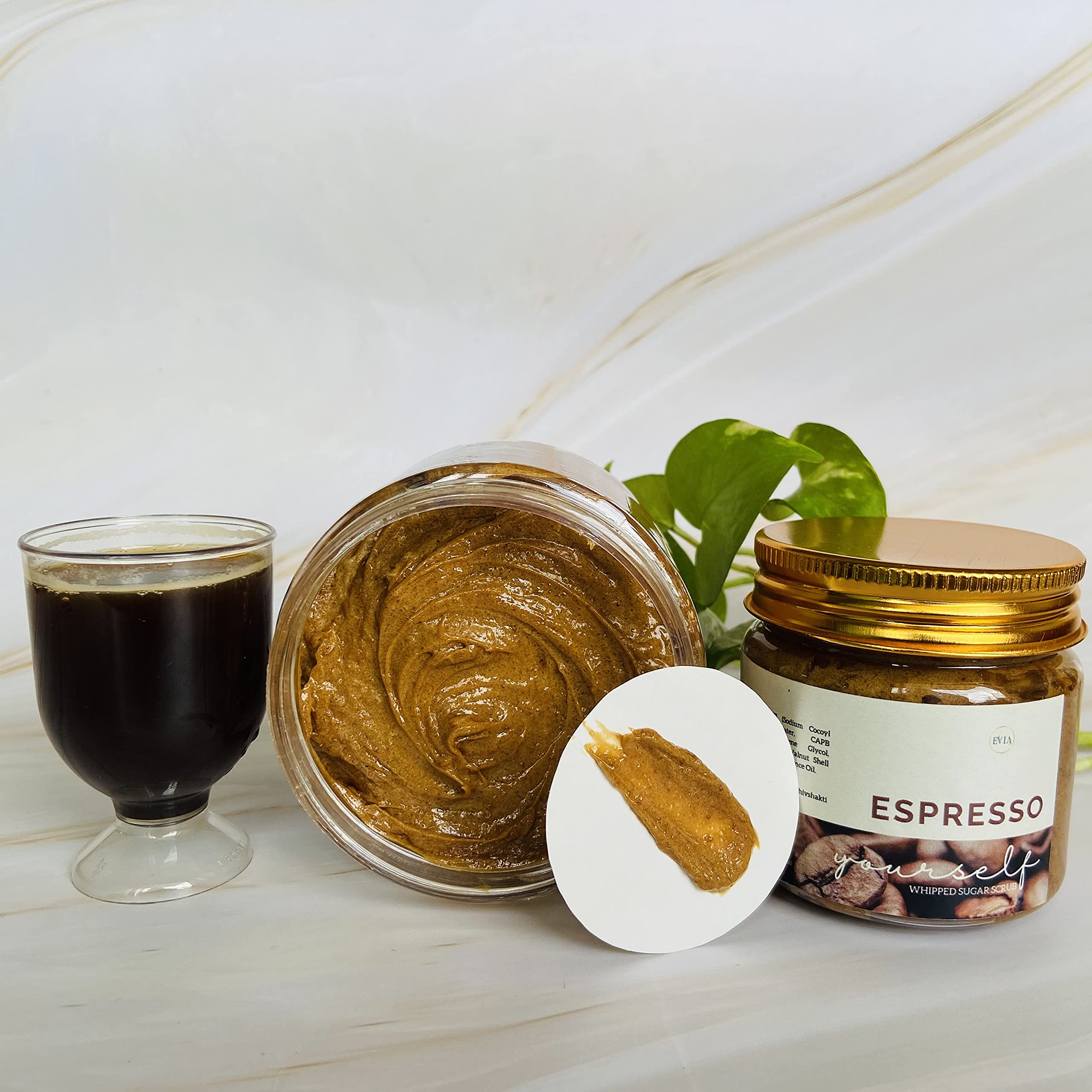 Evia Espresso Yourself Whipped Sugar Scrub 100g - All Natural Coffee Body Scrub, Paraben & Sulfate Free, Exfoliating & Moisturizing for Soft Skin | Perfect for Spa Day, Self-Care Routine & Gift Ideas