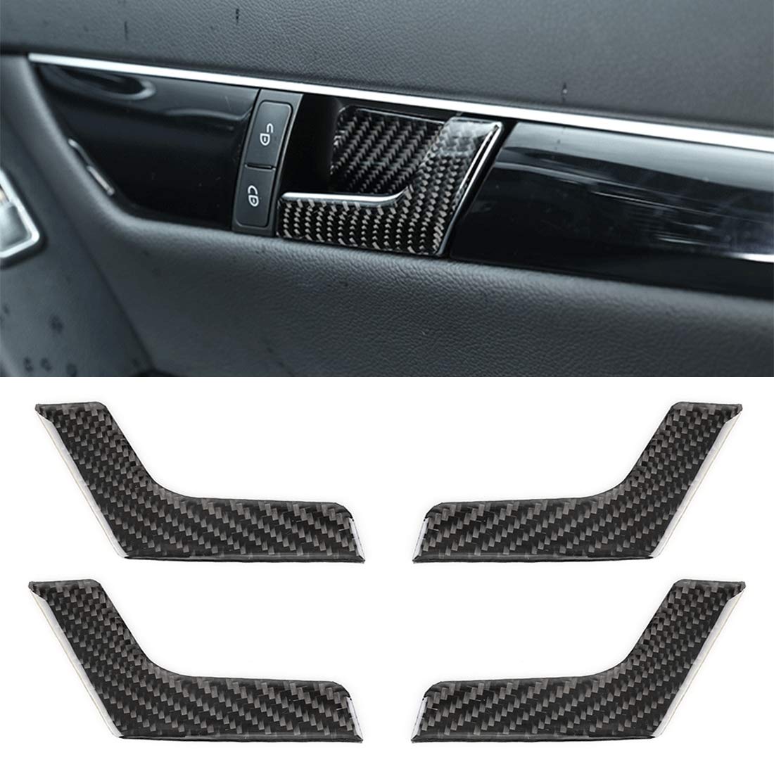 4PCS Carbon Fiber Car Interior Door Handle Panel Decorative Stickers for Mercedes-Benz W204 - Upgrade Your Car Interior Style (Perfect for Car Enthusiasts & DIY Auto Modifications)
