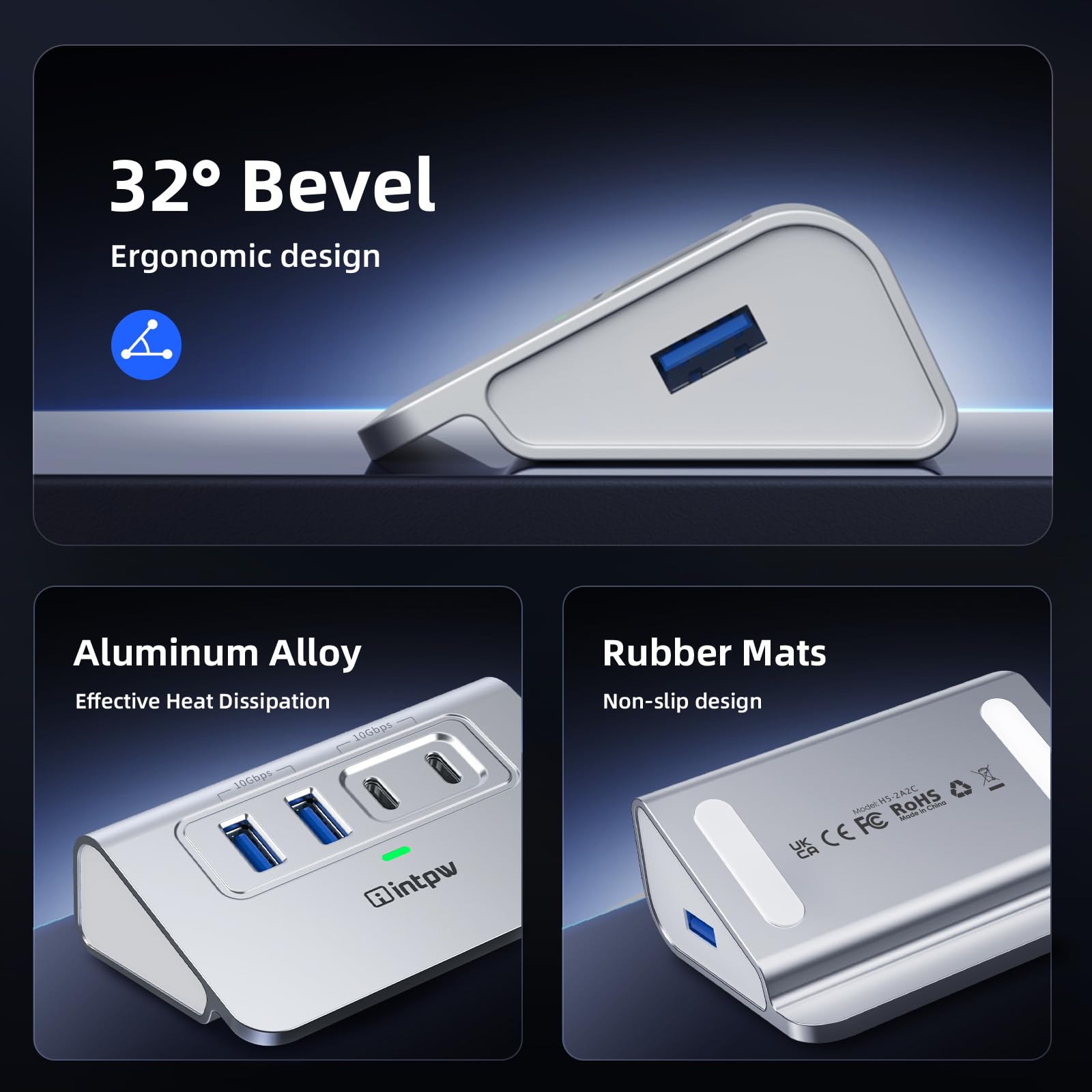 4-in-1 USB C Hub with 10Gbps Data Transfer - 2x USB C 3.2 & 2x USB A 3.2 Ports - Aluminum USB Splitter with 3.3ft Cable for MacBook, Windows Laptop, PC - Perfect for Flash Drives, Printers, Cameras, Keyboards & Mouse