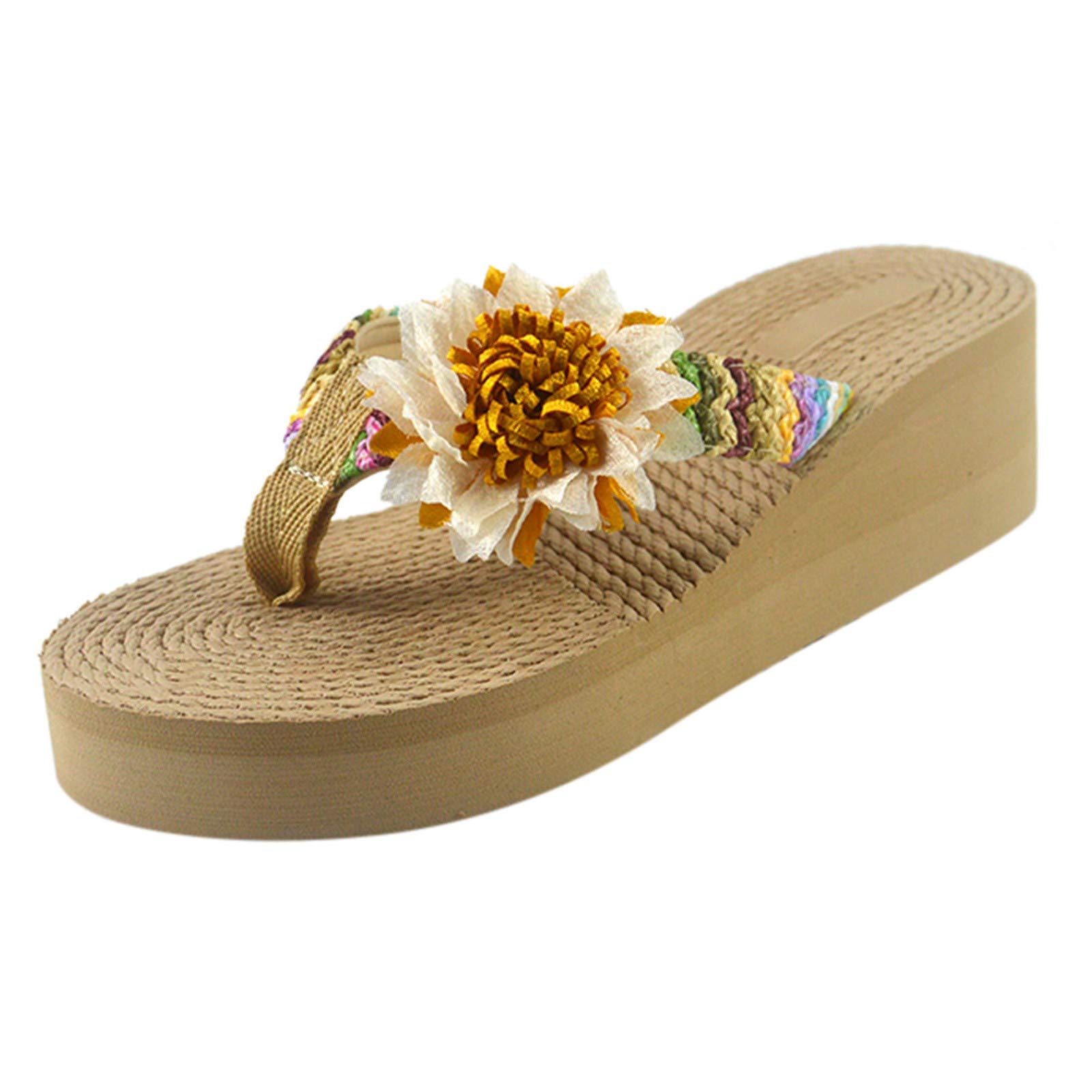 Women's Low Block Heel Sandals - Yoga, Bling, White Heeled, Toe Loop & Buckle Sandals for Summer | Chunky Heel Outdoor Sandals with Embellishments | Perfect for Beach, Vacation & Casual Wear