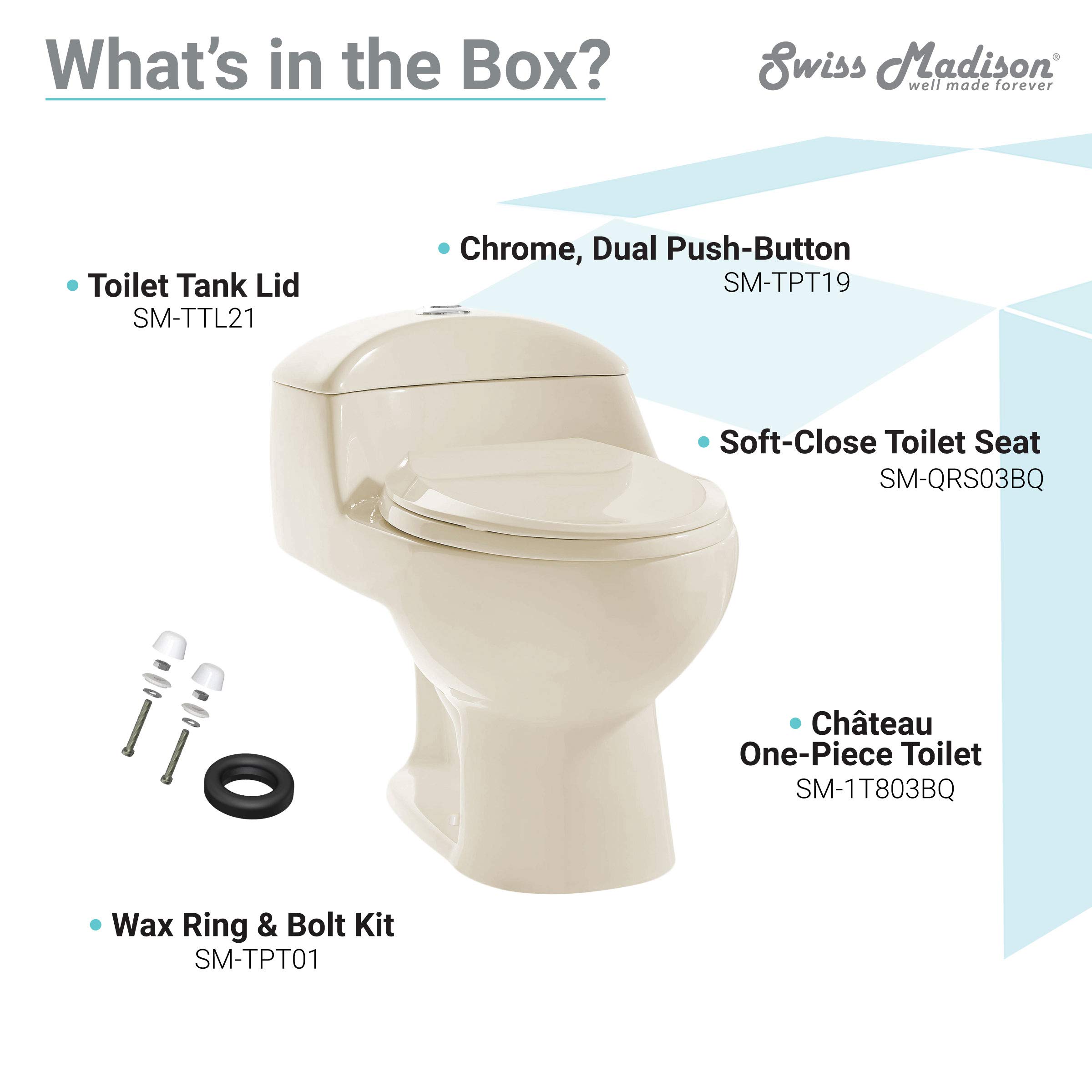 Swiss Madison SM-1T803BQ Chateau One Piece Elongated Dual Flush Toilet 0.8/1.28 GPF - Water Efficient Bisque Toilet for Modern Bathrooms | Perfect for Home Renovation & Small Bathroom Spaces