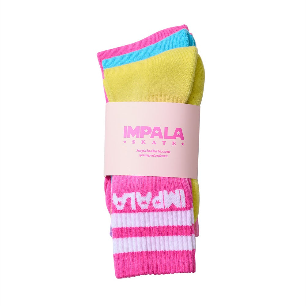 Impala Tropicana Skate Socks 3 Pack - Cushioned Ankle Socks for Roller Skating, Roller Derby & Skateboarding - Breathable & Comfortable Athletic Socks for Women & Men
