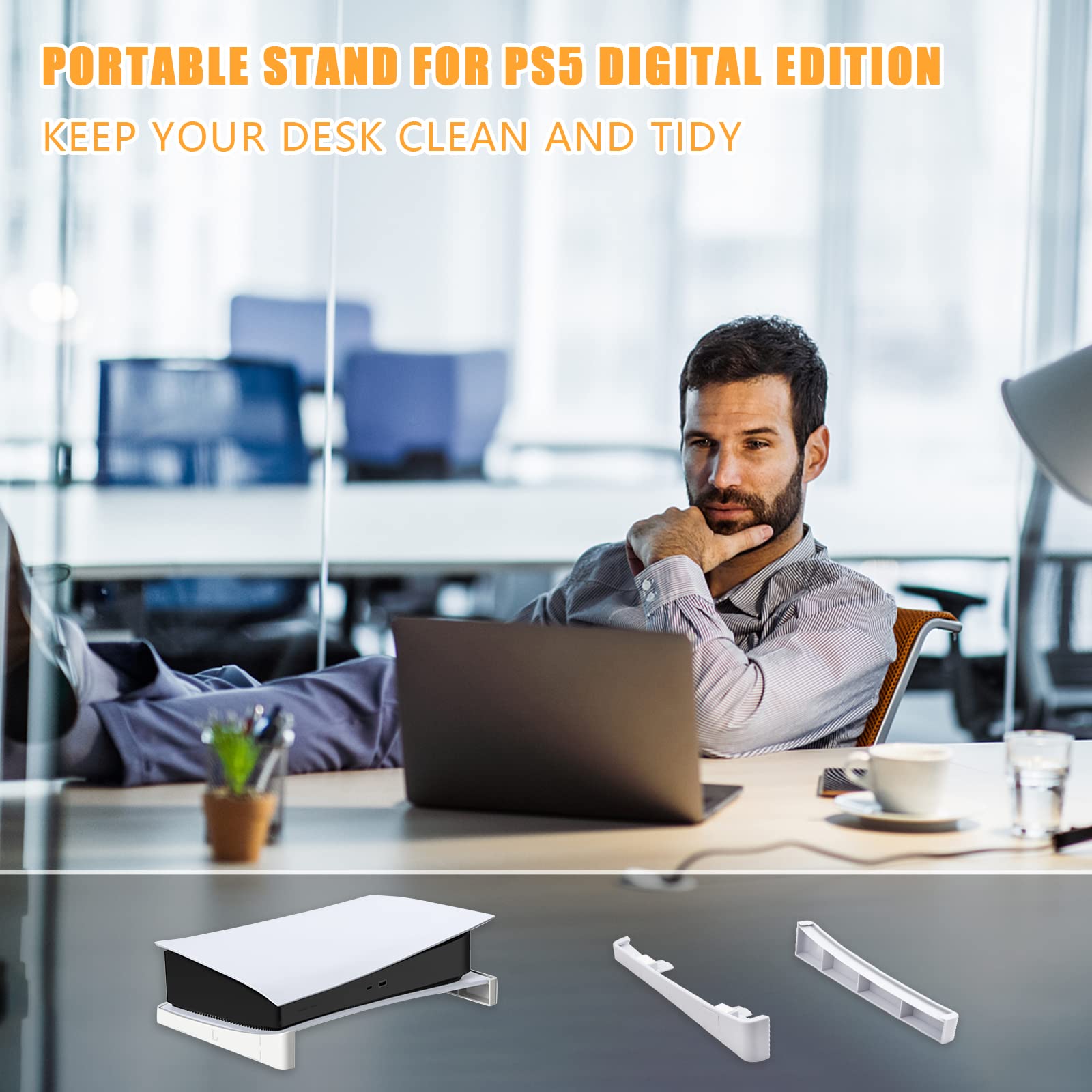 Hoxfly PS5 Horizontal Stand - Compatible with PS5 Disc & Digital Edition Console - Anti-Slip Base Stand Holder for Playstation 5 Accessories (White) - Perfect for Gaming Setup & Secure Storage