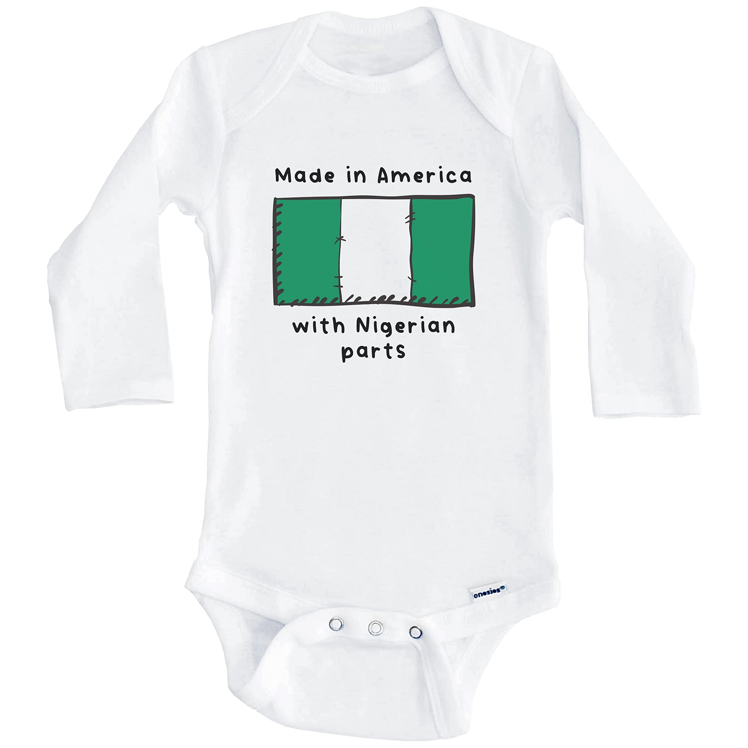 American-Made Nigerian Flag One-Piece Baby Bodysuit - Long Sleeve Infant Romper for Cultural Celebrations & Family Gatherings