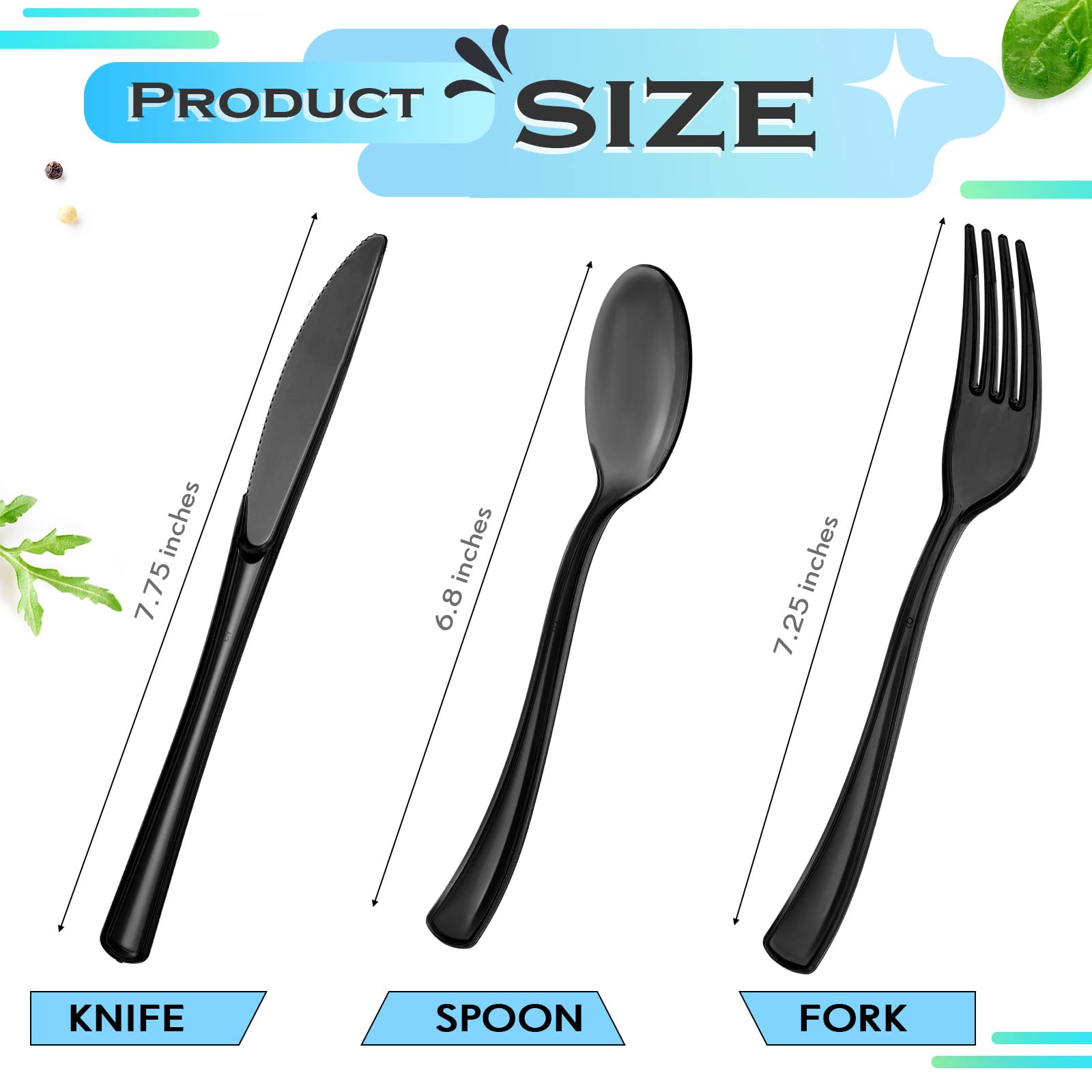 150-Piece Heavy Duty Disposable Plastic Cutlery Set - 50 Forks, 50 Knives, 50 Spoons - Black Utensils for Home, Office, School, Parties, Picnics, Restaurants & Outdoor Events - Perfect for Everyday Use, Catering & On-the-Go Meals