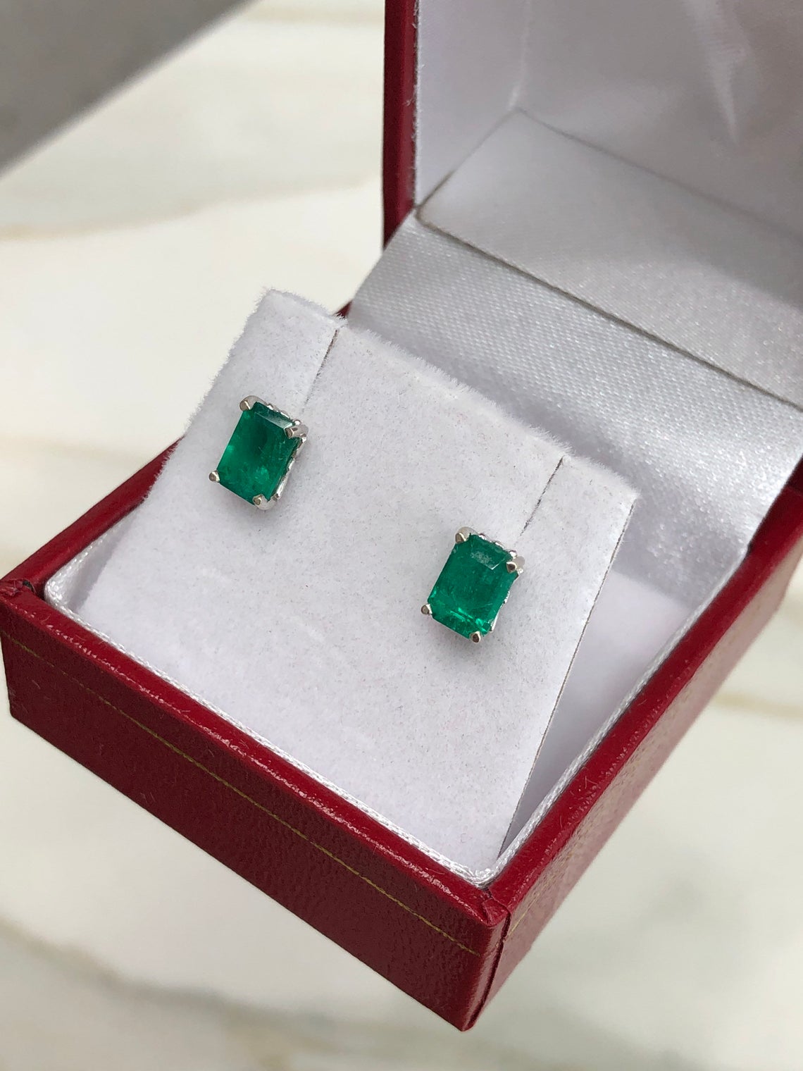 1.62tcw AAA+ Fleur De Lis Emerald Cut Stud Earrings in 14K Gold - Elegant Jewelry for Women, Perfect for Weddings, Parties & Special Occasions