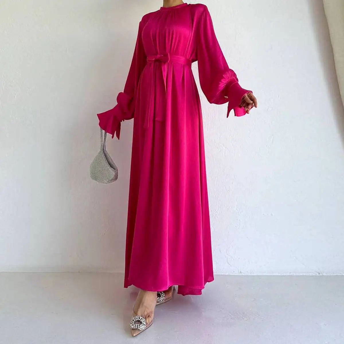 Elegant Ruffle Sleeve Satin Abaya Dress for Women - Modest Islamic Prayer Dress - Perfect for Eid, Wedding & Special Occasions