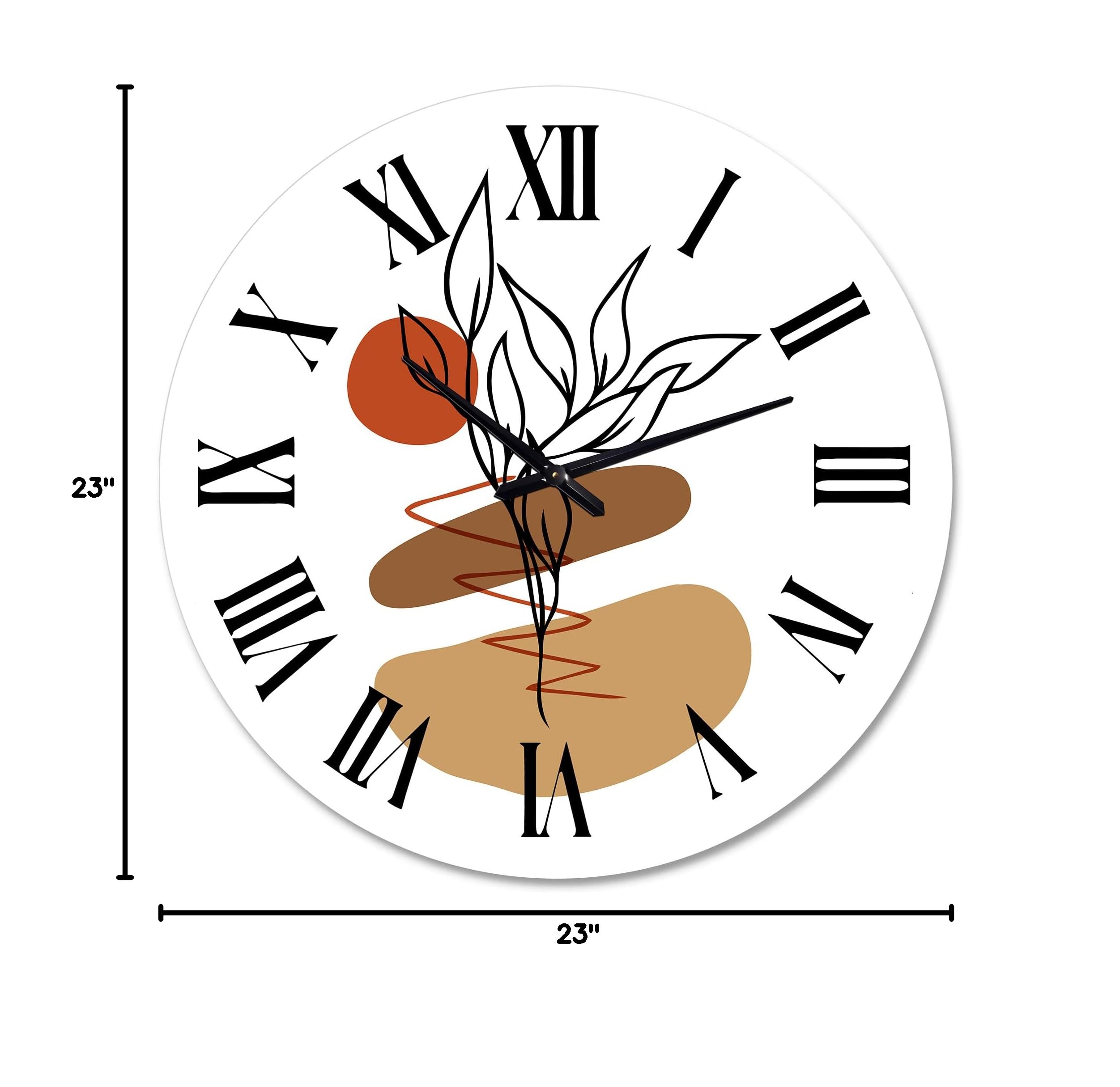 DesignQ Modern Wall Clock - Large Abstract Floral & Botanical Wall Art for Office & Home Decor | Elegant Geometric Shapes with Flowers & Plants Design | Perfect for Living Room, Bedroom, or Workspace