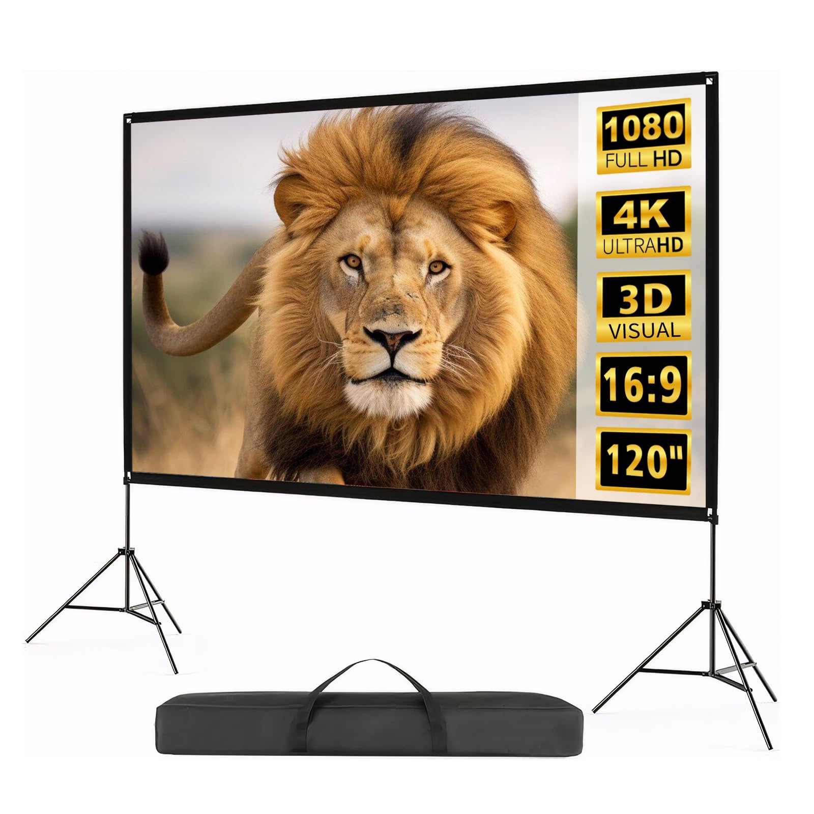 120 Inch Portable Outdoor Projector Screen with Stand & Carry Bag - 16:9 HD 4K Wrinkle-Free Foldable Screen for Backyard Movies, Camping & Home Theater - Easy Setup & Storage