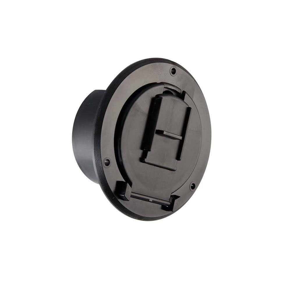 Replacement RVA1571 30 Amp Round Electric Cable Hatch with Back - Black Waterproof Power Cord Cover for RV, Marine & Outdoor Use | Superior Electric Brand