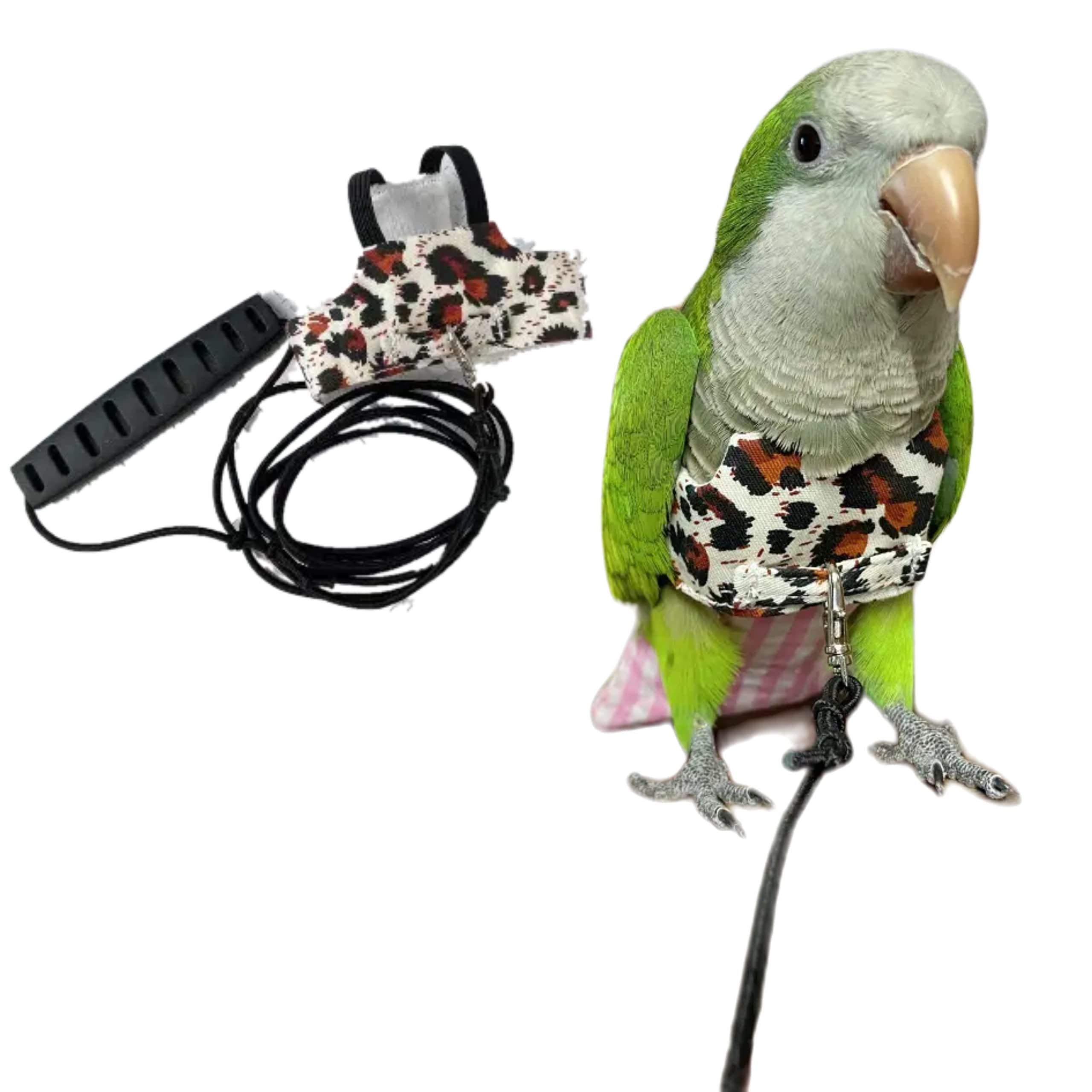 Parrot Flight Harness Vest with Leash - Adjustable Bird Suit for Cockatiels, Conures & Budgies - Safe Outdoor Flying Training Gear for Small Birds (Leopard Print, Size L) - Perfect for Park Adventures, Backyard Training & Travel Safety