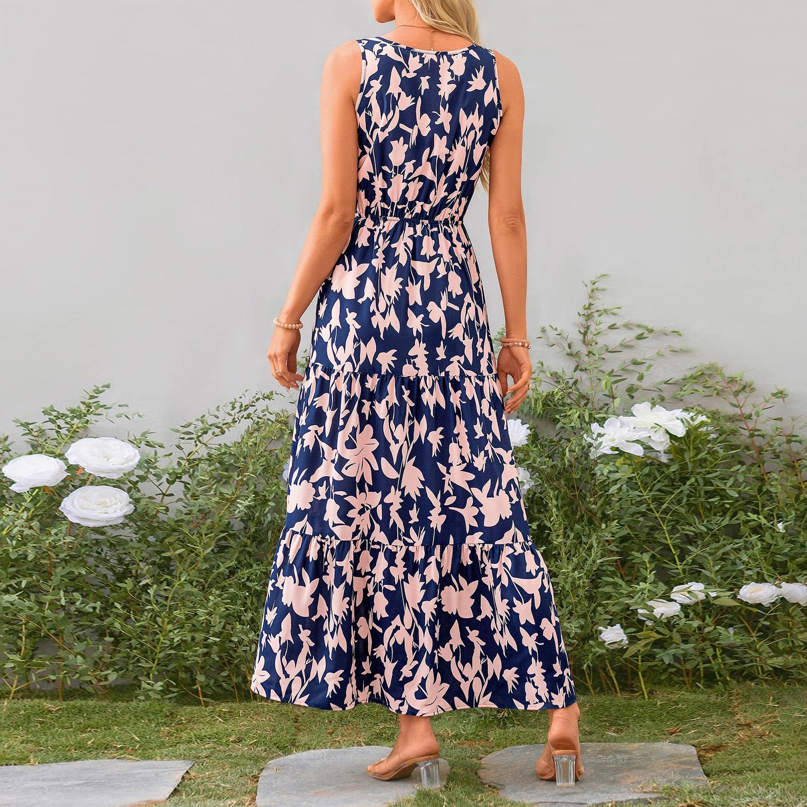 2024 Women's Floral Maxi Dress - Sleeveless V-Neck Loose Flowing Sundress for Casual Wear & Guest Occasions | Summer Beach, Party, Vacation Outfit