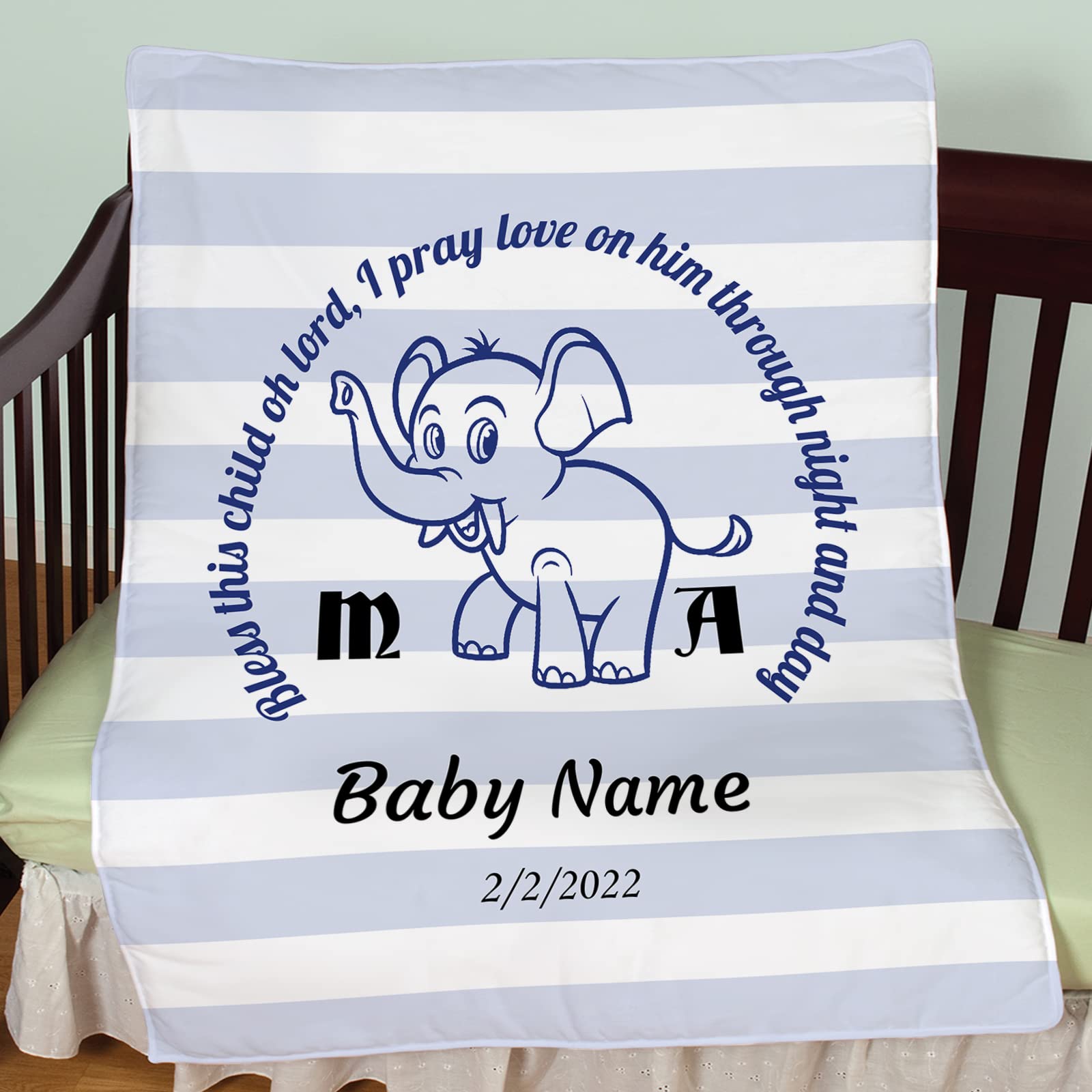 Personalized Monogram Baby Blanket with Elephant Design - Custom Name Embroidered Soft Blanket for Newborns | Perfect Baby Shower Gift & Nursery Decor