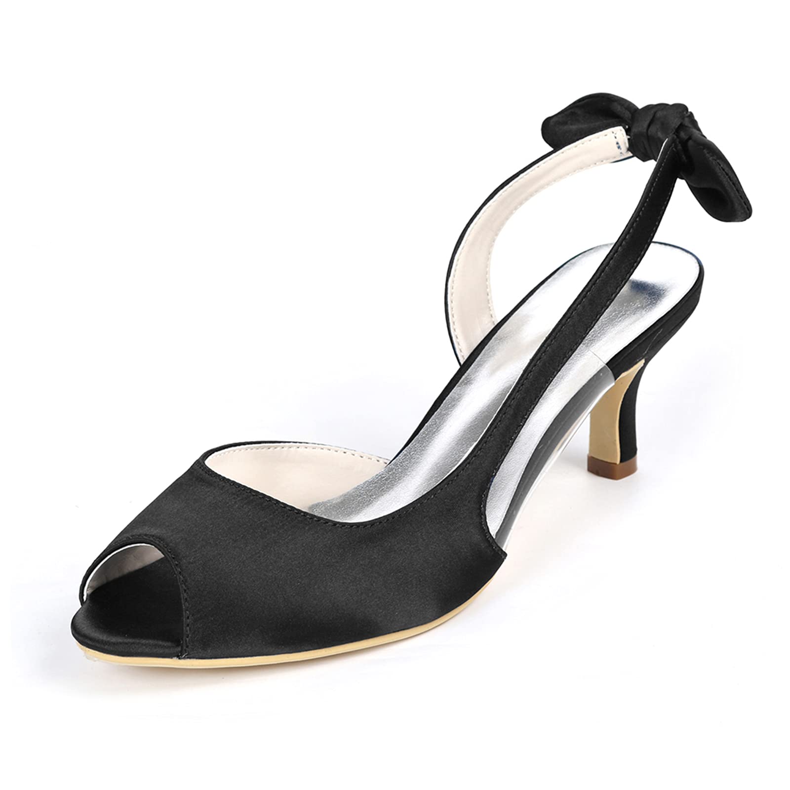 MGEM Women's Peep Toe Low Heel Sandals - Satin Slingback Wedding Shoes for Bride, Bridesmaid & Formal Occasions | Comfortable Dress Court Shoes for Prom, Party & Special Events