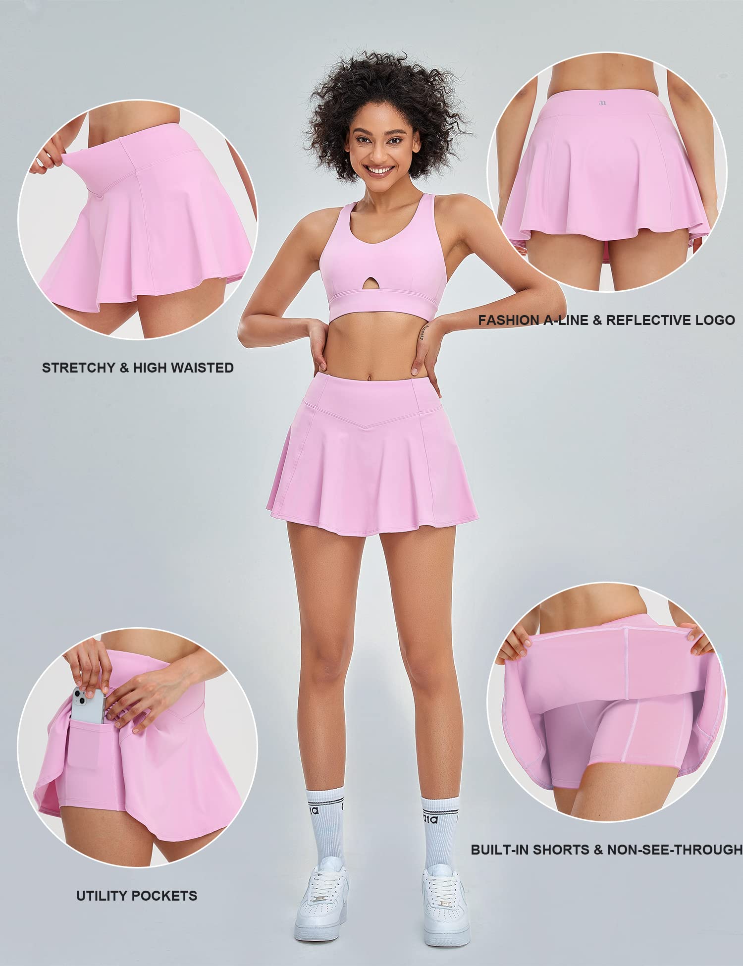 1a1a Women's High Waisted Tennis & Golf Skorts with Built-in Shorts & Pockets - Athletic Skirt for Sports, Running, Workout & Casual Wear