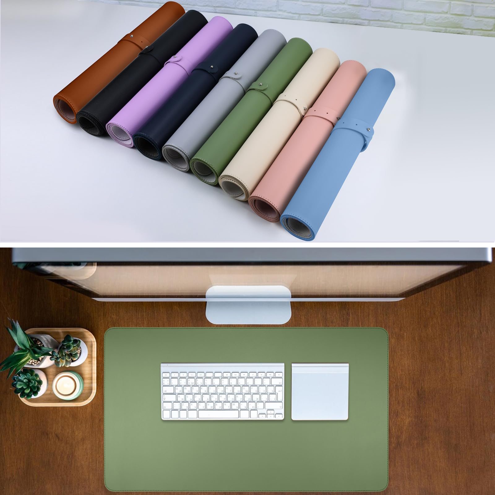 Premium Green PU Leather Desk Mat - 31.5