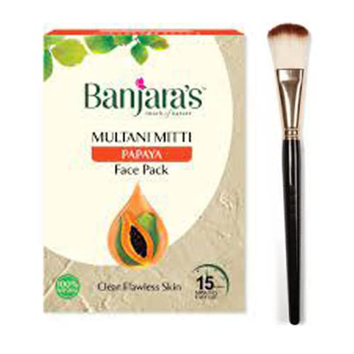 Banjaara's Multani Mitti Papaya Face Pack 100g with Free Face Pack Brush - Natural Clay Mask for Glowing Skin, Acne & Blackhead Removal - Perfect for Spa, Home Facial & Self-Care Routine