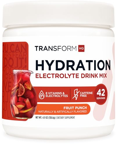 TransformHQ Hydration Powder 42 Servings - Fruit Punch Electrolyte Drink Mix with Vitamins for Energy & Mental Clarity | Perfect for Workouts, Travel & Daily Hydration