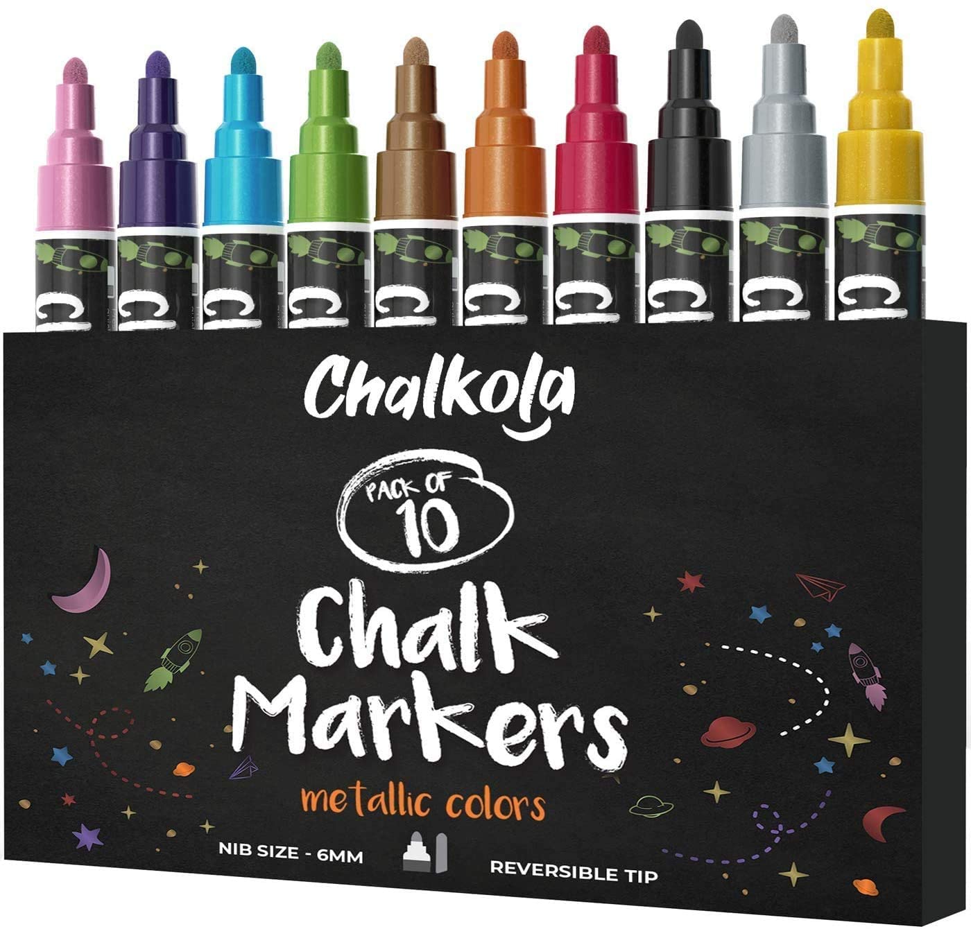 Premium 5-Pack Brown Chalk Markers with Metallic Finish - Ideal for Chalkboard Art, DIY Projects, and Restaurant Menu Boards