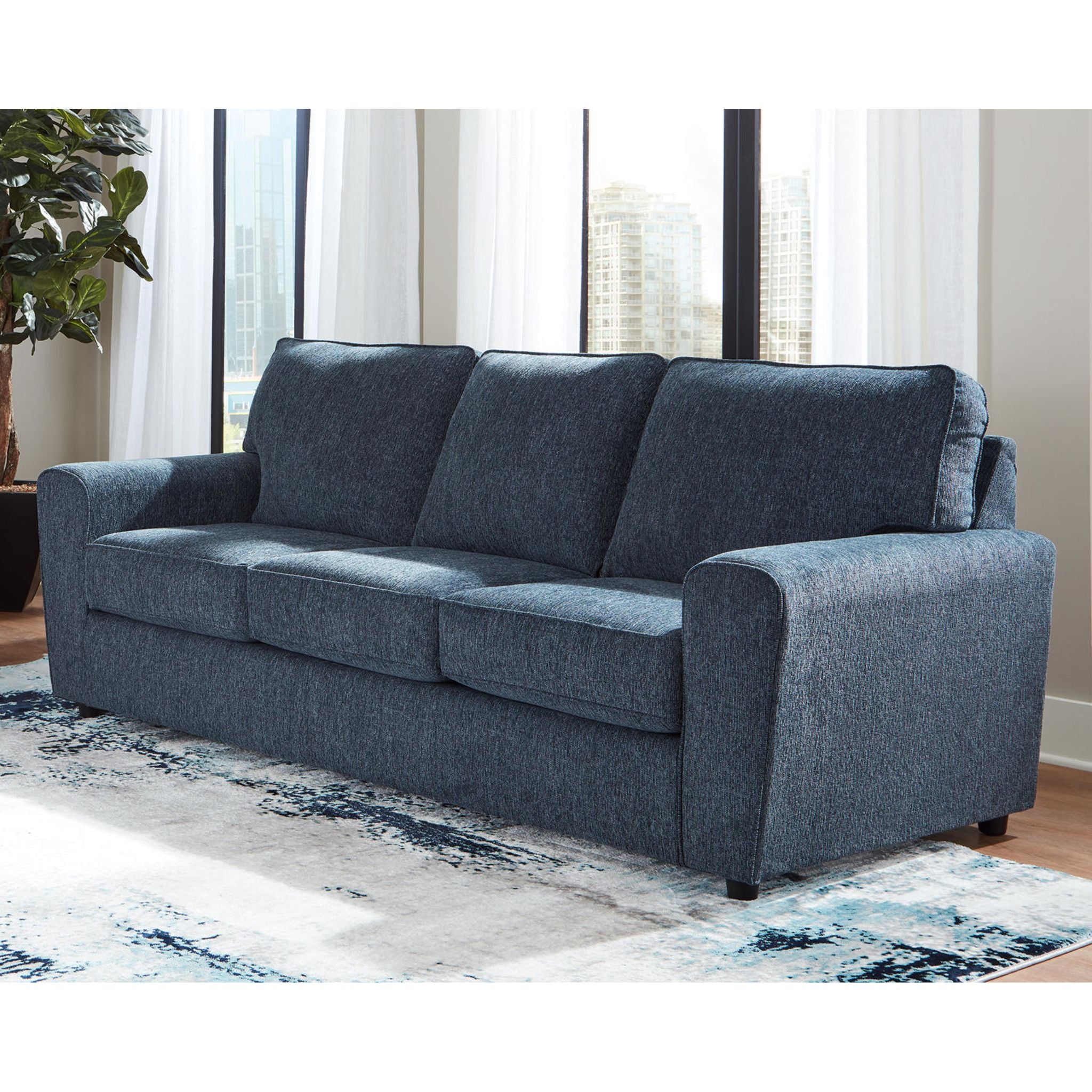 Arlis Sofa Cobalt Blue - Modern Mid-Century Fabric Sofa for Living Room, Lounge & Office - Comfortable & Stylish Home Furniture