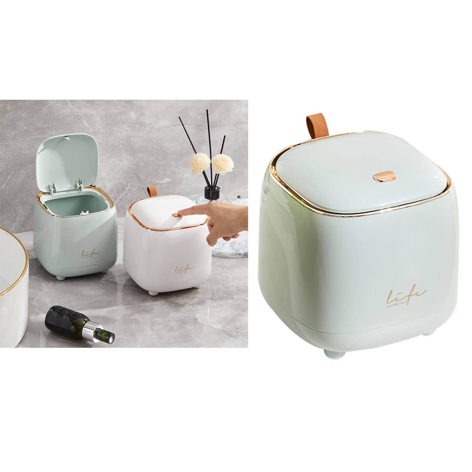 Cuawana Press Trash Can - Mini Desktop Trash Bin with Double Layer Design, Small Waste Basket for Bathroom, Vanity, Office & Bedroom - Perfect for Tabletop Storage & Organization