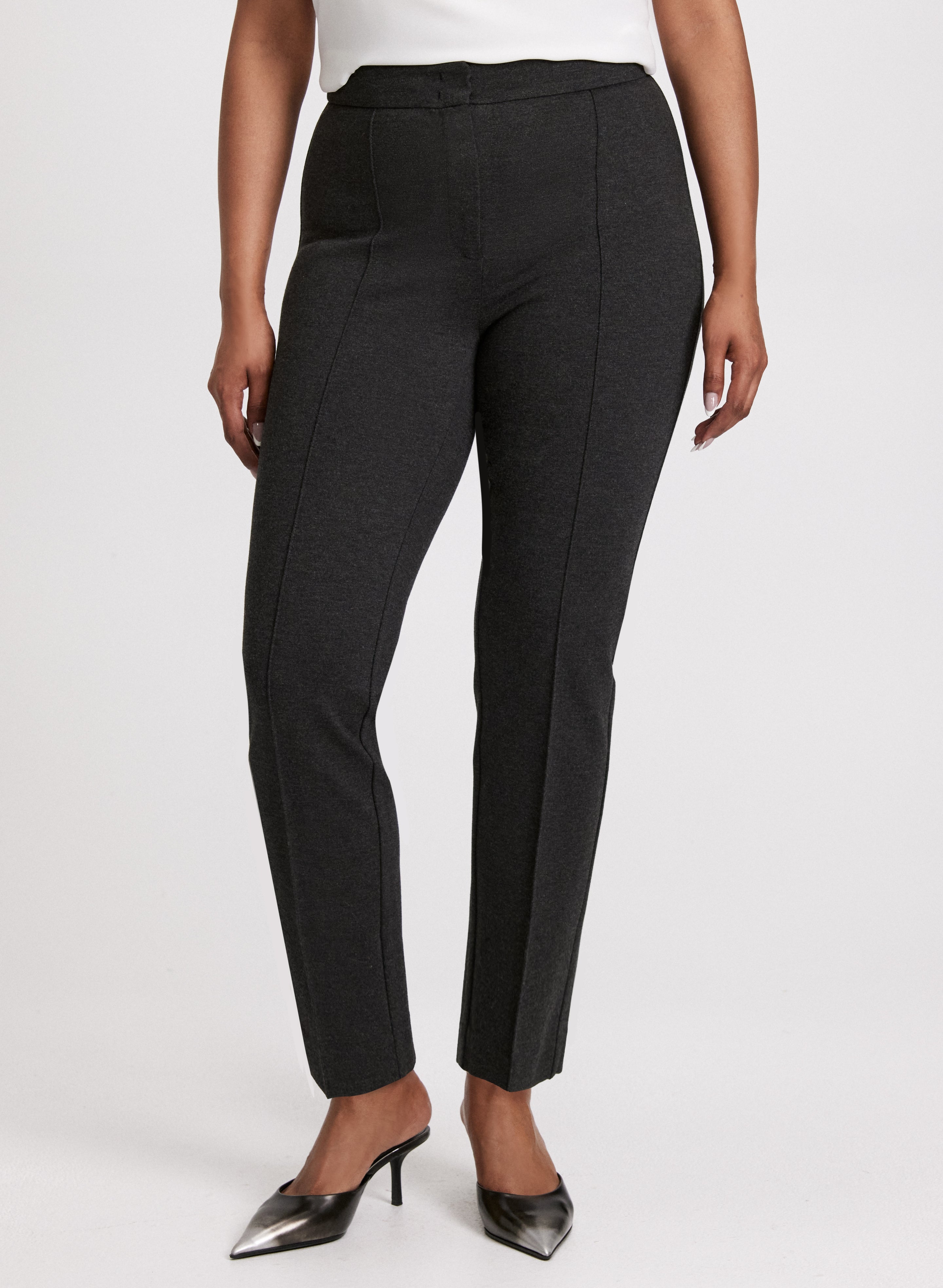 Emma Pintuck Detail Slim Leg Pants for Women - Comfortable Stretch Work Pants for Office & Business Casual Wear
