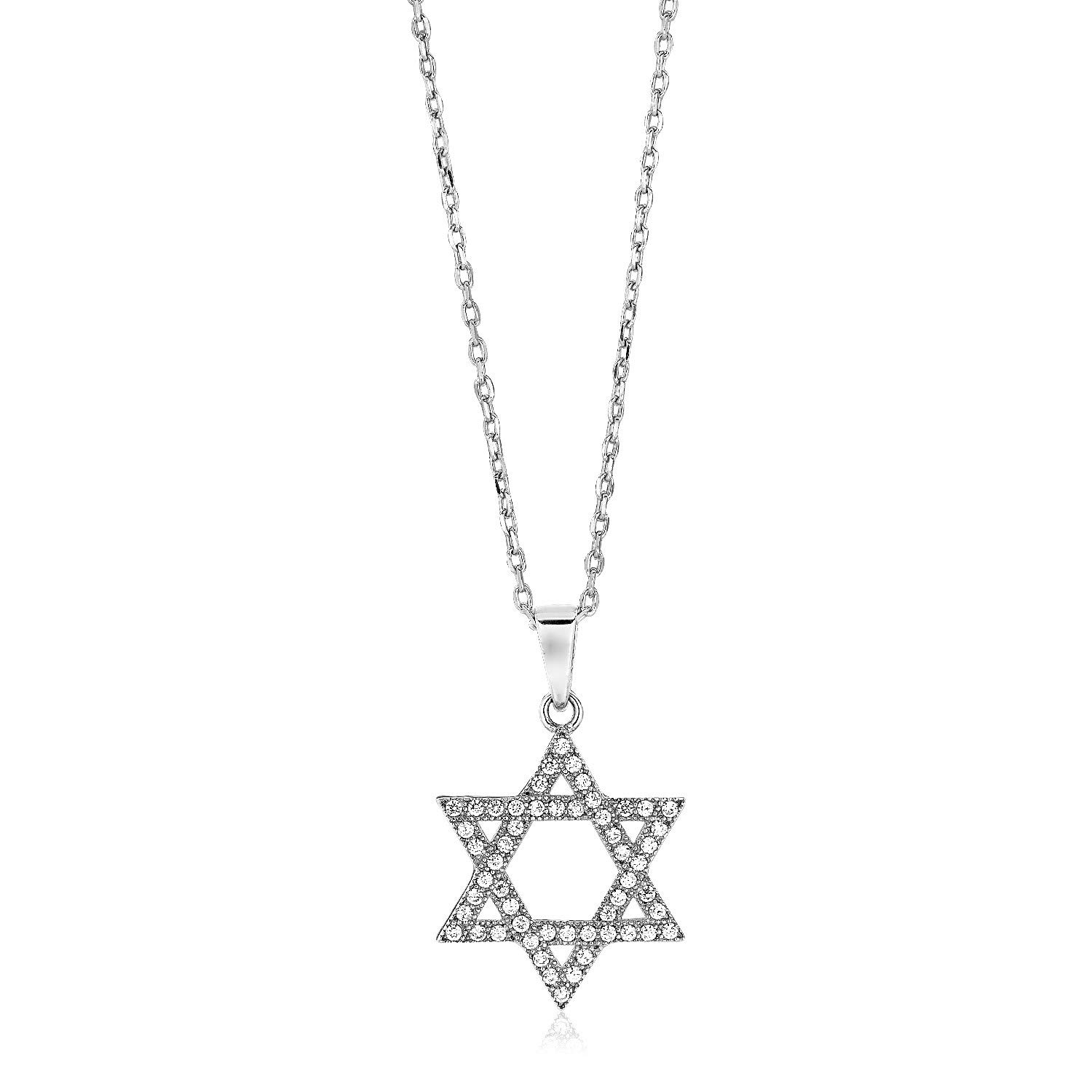 Shineadime 925 Sterling Silver Star of David Necklace for Women - Dainty Cubic Zirconia CZ 6 Point Pendant Jewelry Gift for Girls, Teens & Jewish Holidays | Elegant Religious Necklace for Hanukkah, Bat Mitzvah & Everyday Wear