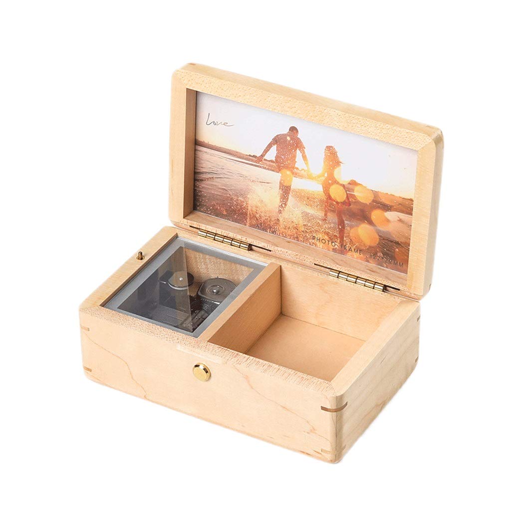 18 Notes Wooden Music Box with Photo Frame - Personalized Jewelry Keepsake for Girlfriend, Birthday Gift, Anniversary Present - Perfect for Home Decor, Wedding Favors, and Special Occasions (Color: BB Maple-Happy Birthday)