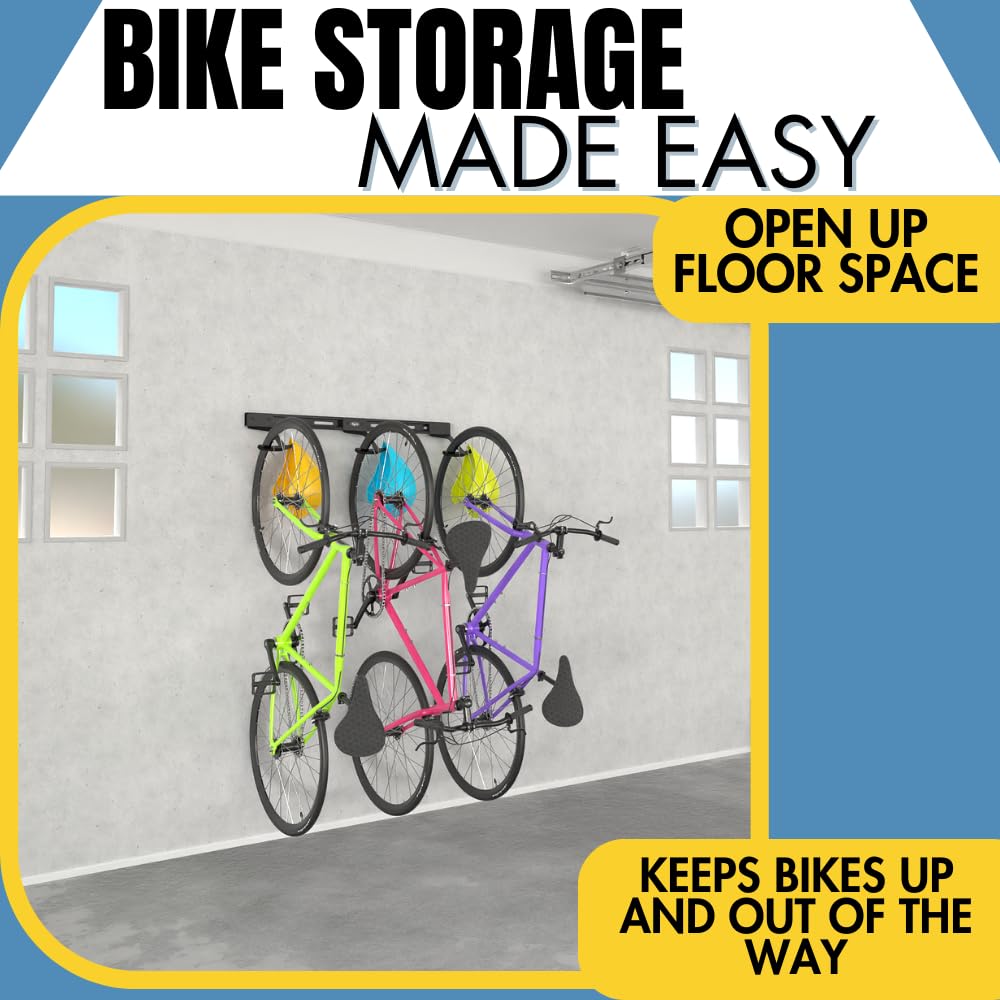 Koova Wall Mount Bike Storage Rack - Heavy Duty Steel Garage Hanger for Mountain, Cruiser, Hybrid & Electric Bicycles with Helmet Hooks | Protective Rubber Coating | Easy Installation | USA Made | Perfect for Garage, Basement & Apartment Organization