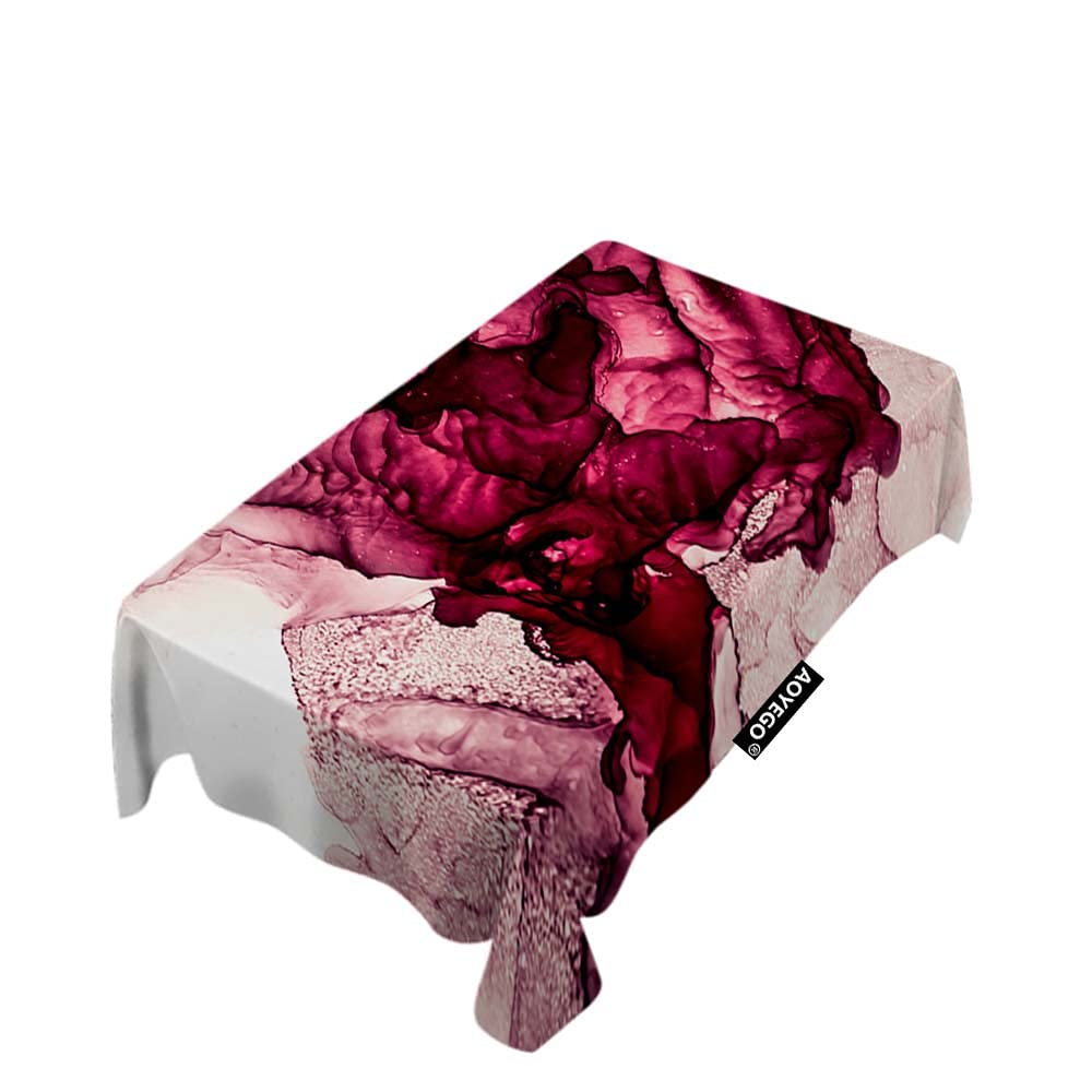 Premium Burgundy Ink Fluid Stain Rectangular Tablecloth 60x104 Inch - Free-Flowing Wave Design Polyester Fabric for Indoor/Outdoor Dining, Picnic, Party & Dinner Tables - Perfect for Weddings, Restaurants, and Holiday Gatherings
