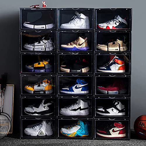 EZB - Magnetic Shoe Storage Box Drop Side/Front Sneaker Case Stackable Container XL (Obsidian Black, 5 Pack) - Perfect for Organizing Closet, Displaying Sneaker Collection, and Space-Saving Shoe Storage Solutions