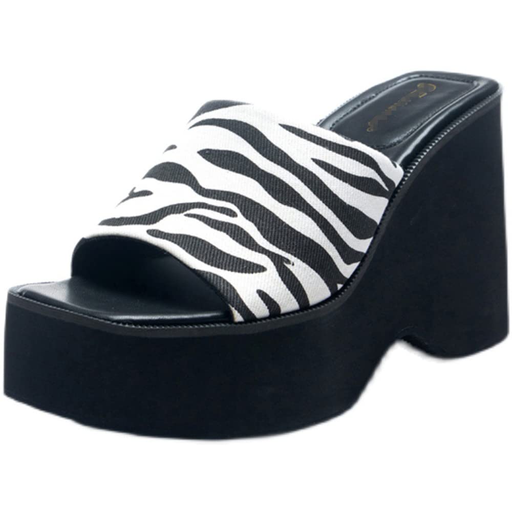 **Women's Sexy Platform Slide Sandals - Cushioned Open-Toe High Heel Slippers with Thick Sole for Summer, Beach, Party & Outdoor Wear | Stripe Design | Size 37EU/6US**    *(Ideal for beach vacations, poolside lounging, summer parties, and casual outings.)*