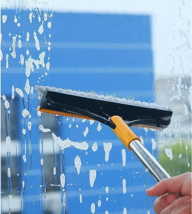 UPTRONIC 2 in 1 Bathroom Cleaning Brush with Wiper & Squeegee - Long Handle Tile Scrubber for Shower, Floor & Window Cleaning - Multi-Surface Scrub Brush with Squeezer (Green) - Perfect for Bathrooms, Kitchens & Glass Surfaces