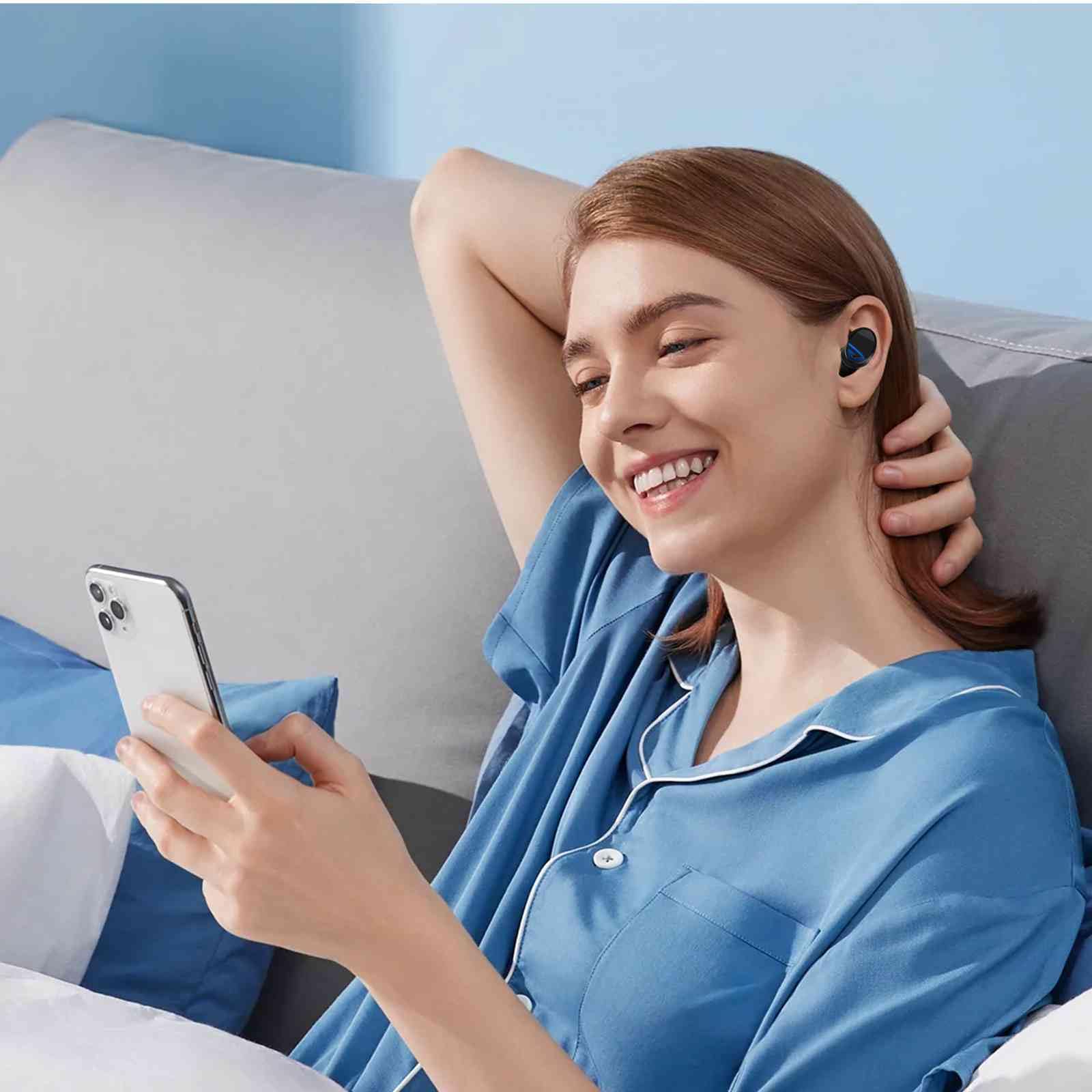 Wireless Bluetooth 5.0 Earbuds with LED Display Charging Case, Stereo Sound, IPX7 Waterproof, Noise Cancelling - Perfect for Running, Gym, Workouts & Travel (Compatible with Sony Xperia L2)