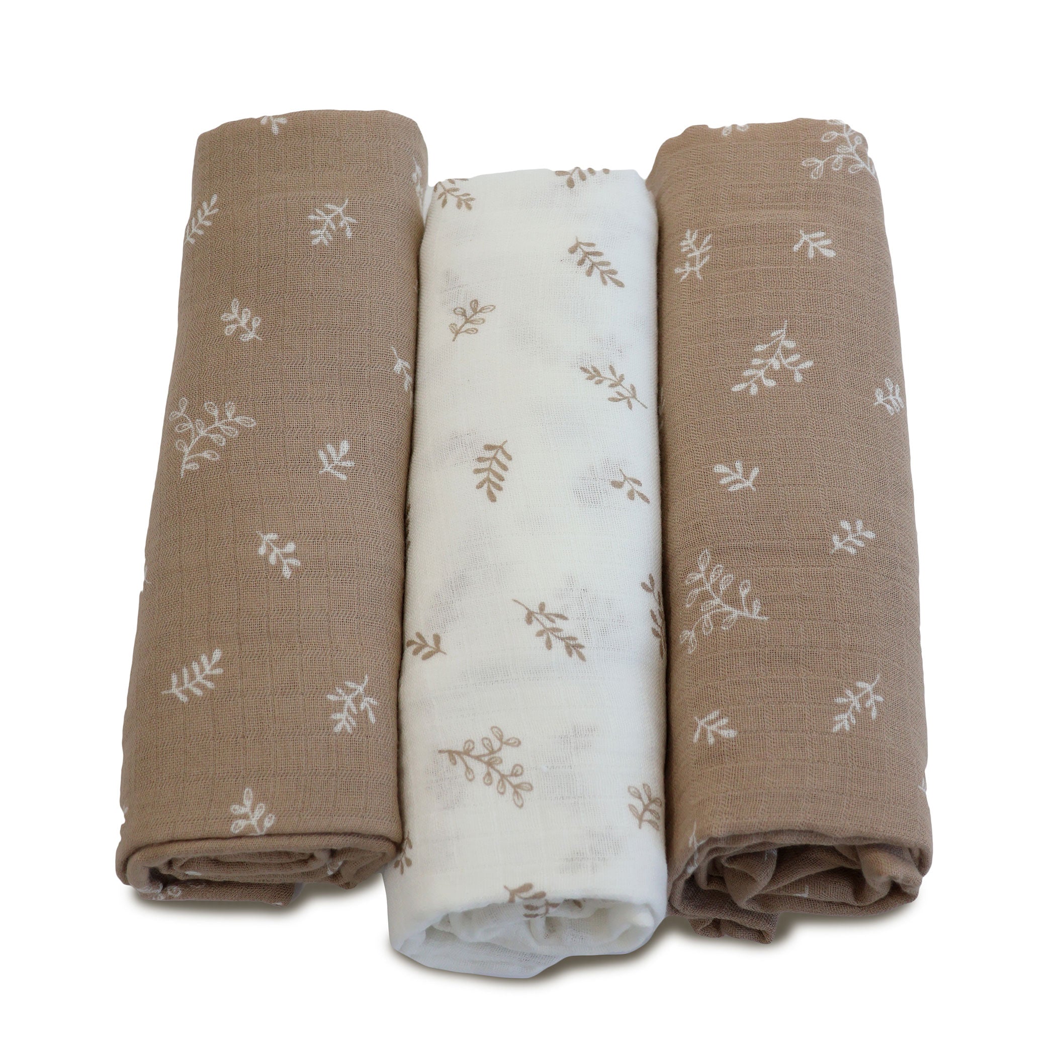 Organic Cotton 3-Pack Muslin Swaddle Wraps for Babies - Soft Breathable Baby Blankets - Chestnut Brown - Perfect for Newborn Swaddling, Nursing Cover & Stroller Blanket