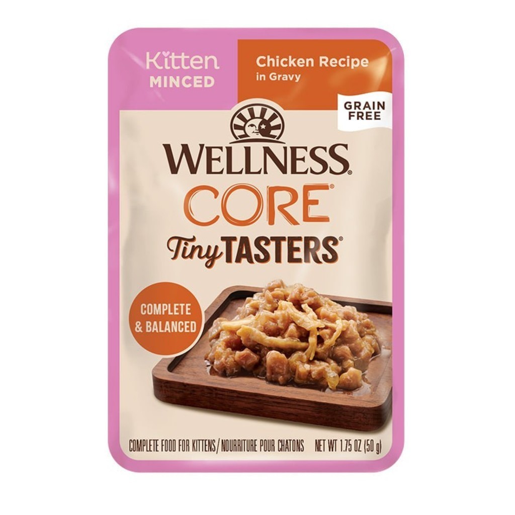 Wellness CORE Tiny Tasters Wet Cat Food - Minced Chicken & Beef, Flaked Tuna & Shrimp, Duck Recipes - Grain-Free, Healthy & Nutritious Cat Food for Kittens & Adult Cats - Perfect for Picky Eaters & Mealtime Variety