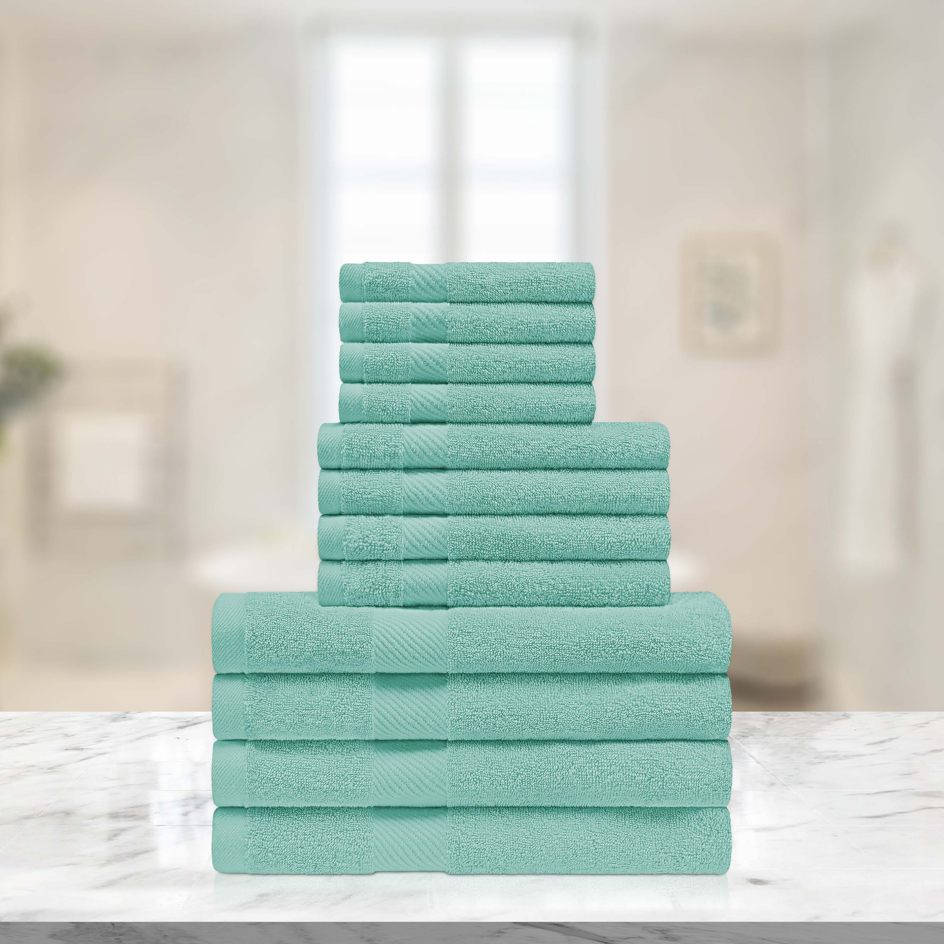 Premium 12-Piece Egyptian Cotton Towel Set - Ultra Soft & Absorbent Bath Towels, Hand Towels & Washcloths - Luxury Spa & Bathroom Essentials for Home & Hotel Use