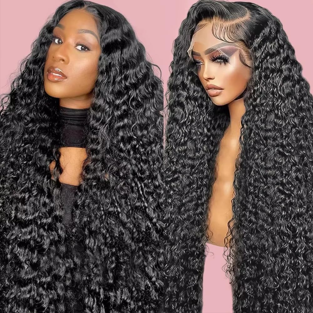 30 Inch Deep Wave Lace Front Wigs Human Hair - Pre Plucked 13x6 HD Lace Frontal Wig 180% Density - Glueless Deep Curly Human Hair Wig for Black Women - Perfect for Daily Wear, Cosplay & Special Occasions