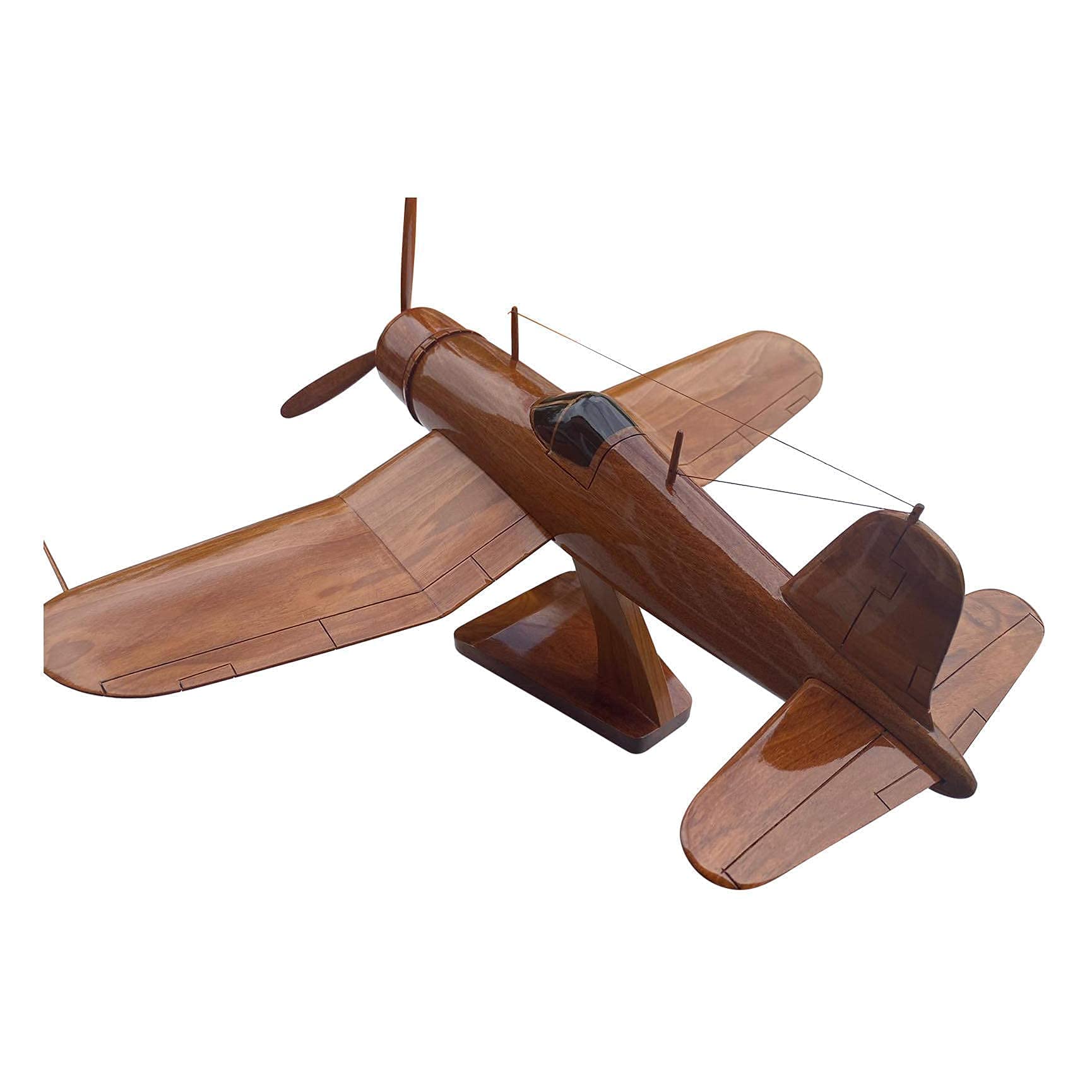 F4U Corsair Mahogany Wood Desktop Airplane Model - Handcrafted WWII Fighter Plane Replica - Perfect for Office Decor, Aviation Enthusiast Gifts & Home Display