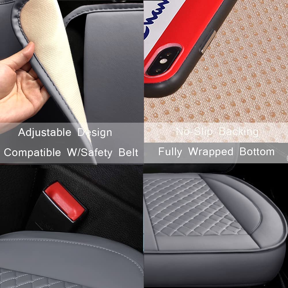 Premium PU Leather Car Seat Covers - Universal Fit for 95% Vehicles, Rear Seat Protector Pads with Non-Slip Bottom (Grey) - Perfect for Family Cars, SUVs & Long Road Trips