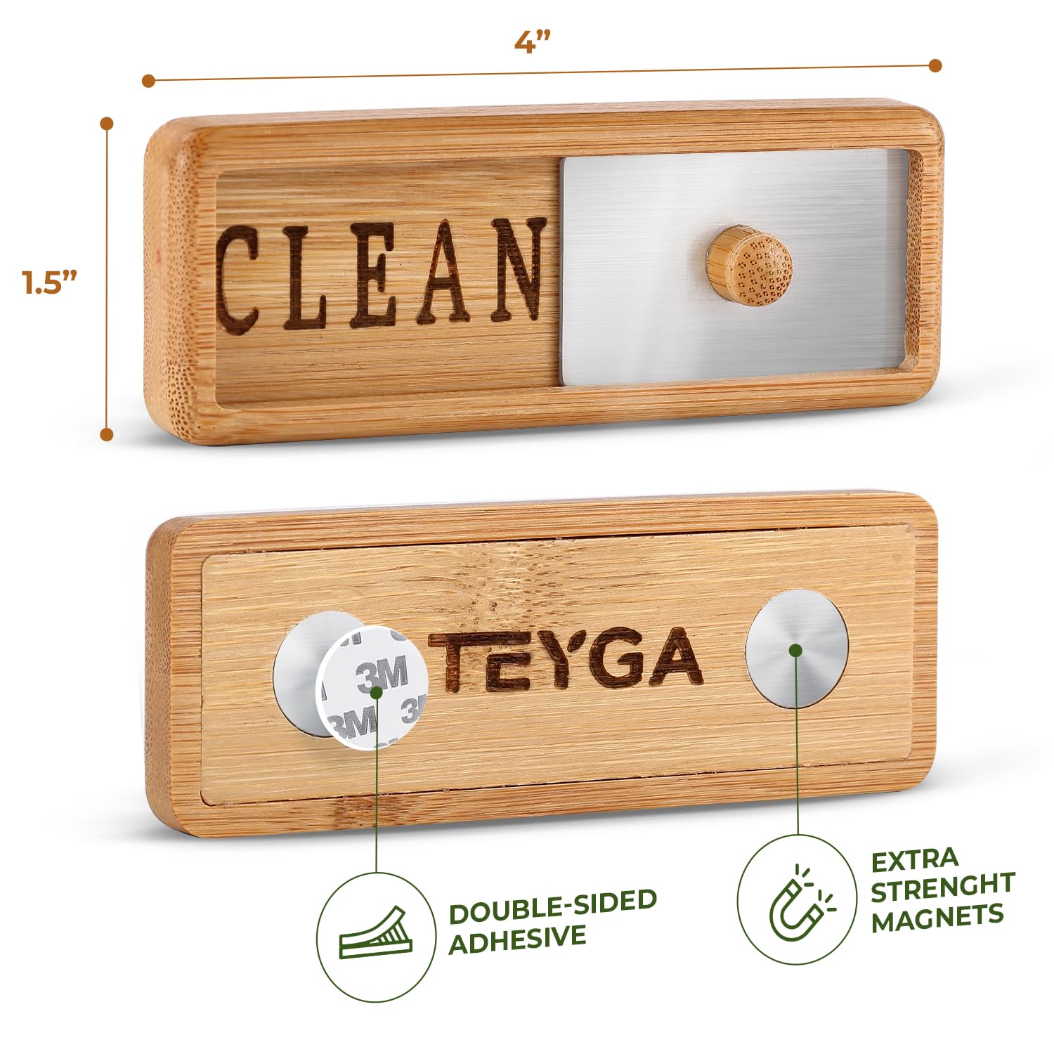 TEYGA Dishly - Unbreakable Bamboo Dishwasher Magnet for Clean/Dirty Status - Eco-Friendly Kitchen Gadget for Dishwasher Organization | Perfect for Home, Office & RV Use