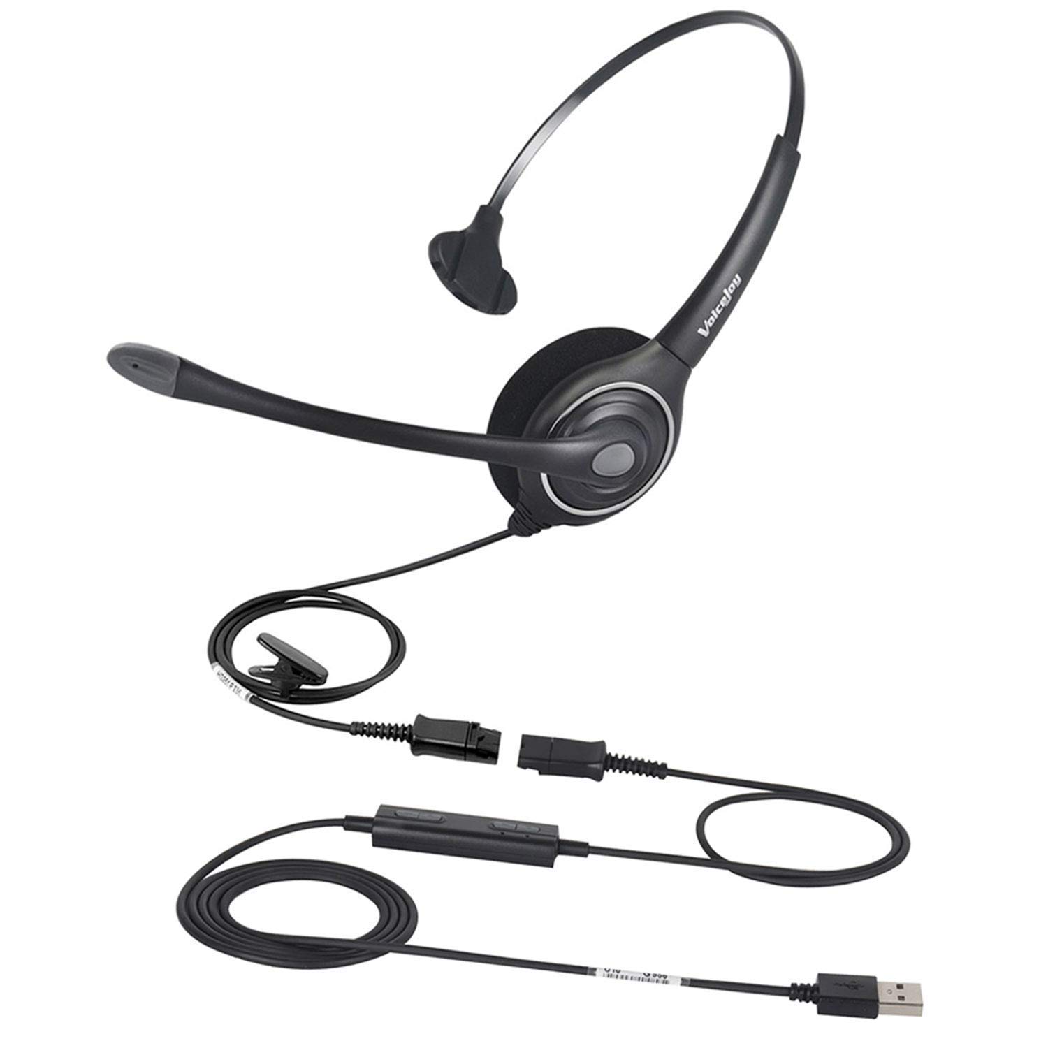 VoiceJoy USB Noise Cancelling Headset with Quick Disconnect, Adjustable Mic & Mute Volume Control - Perfect for Laptop, PC, Skype, Zoom, Webinars, Call Center & Office Use - Ideal for Remote Work, Online Meetings & Professional Calls