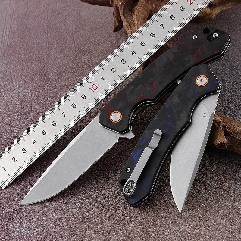 Premium D2 Steel EDC Pocket Knife - Tactical Folding Knife with G10 Handle & Leather Sheath | Outdoor Survival, Camping, Hunting, Everyday Carry